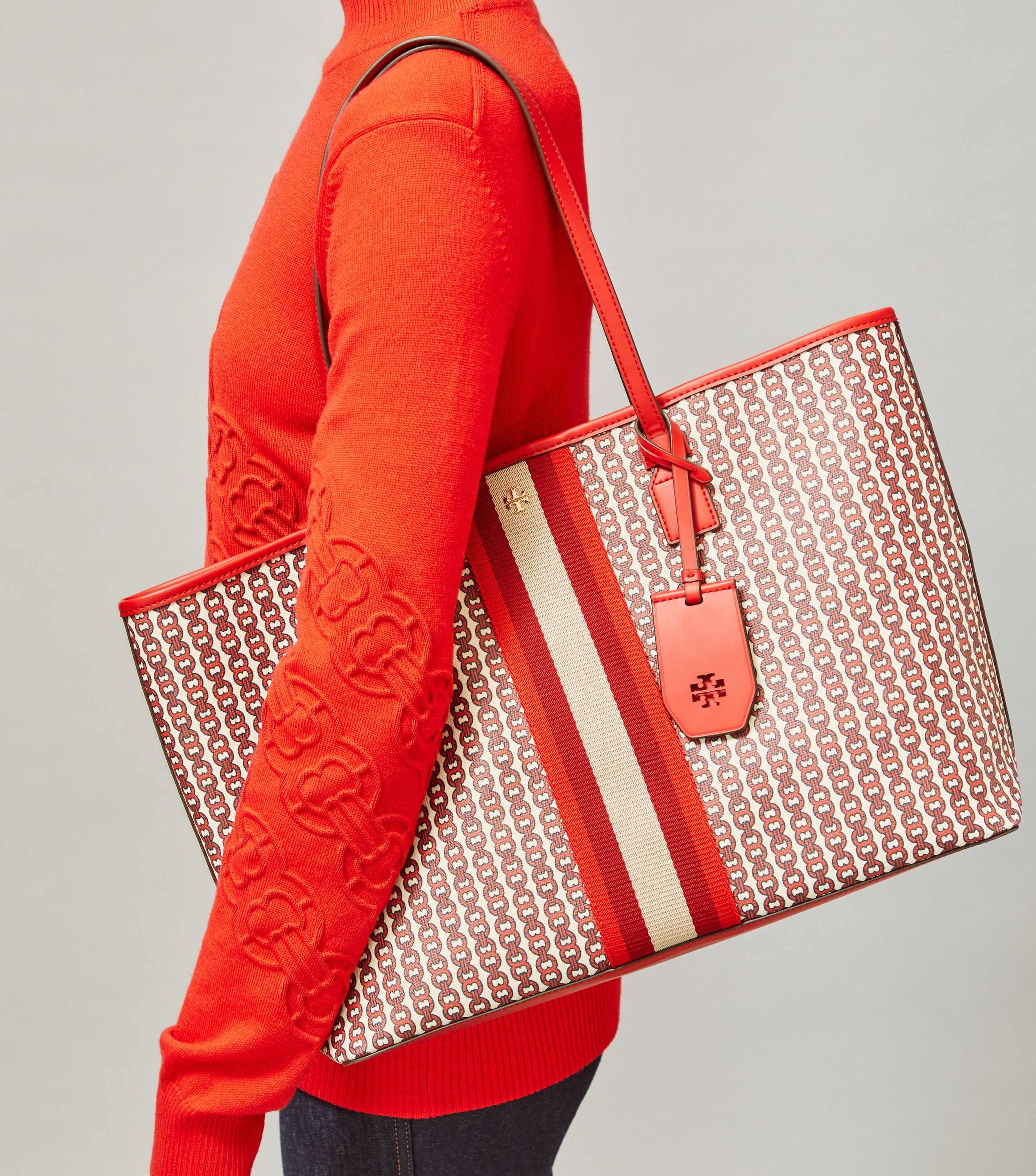Tory burch red gemini link outlet tote