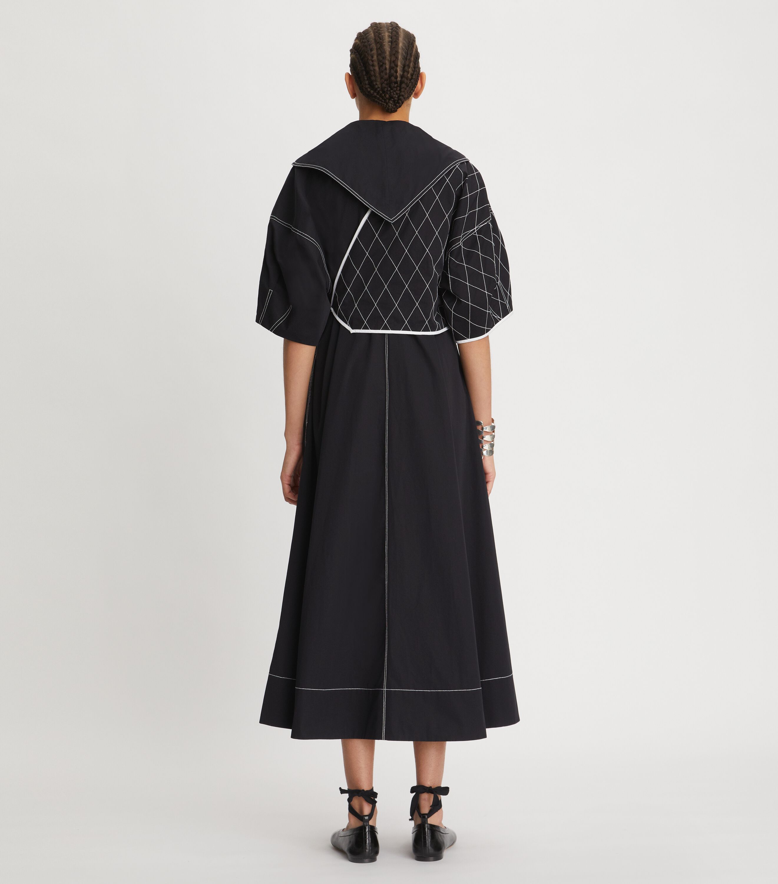 Diamond Topstitch Sailor Dress, Black | Tory Burch KSA