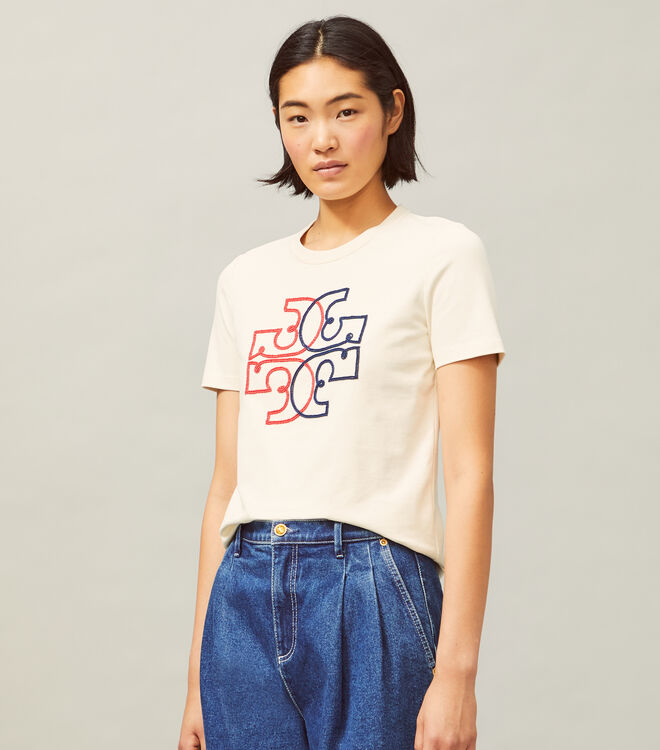 Embroidered Color-Block Logo T-Shirt | Ready-To-Wear | Tory Burch