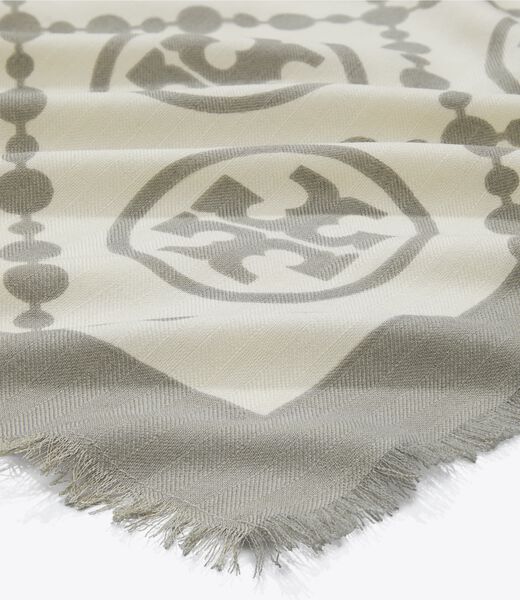 tory burch t monogram bordered oblong scarf