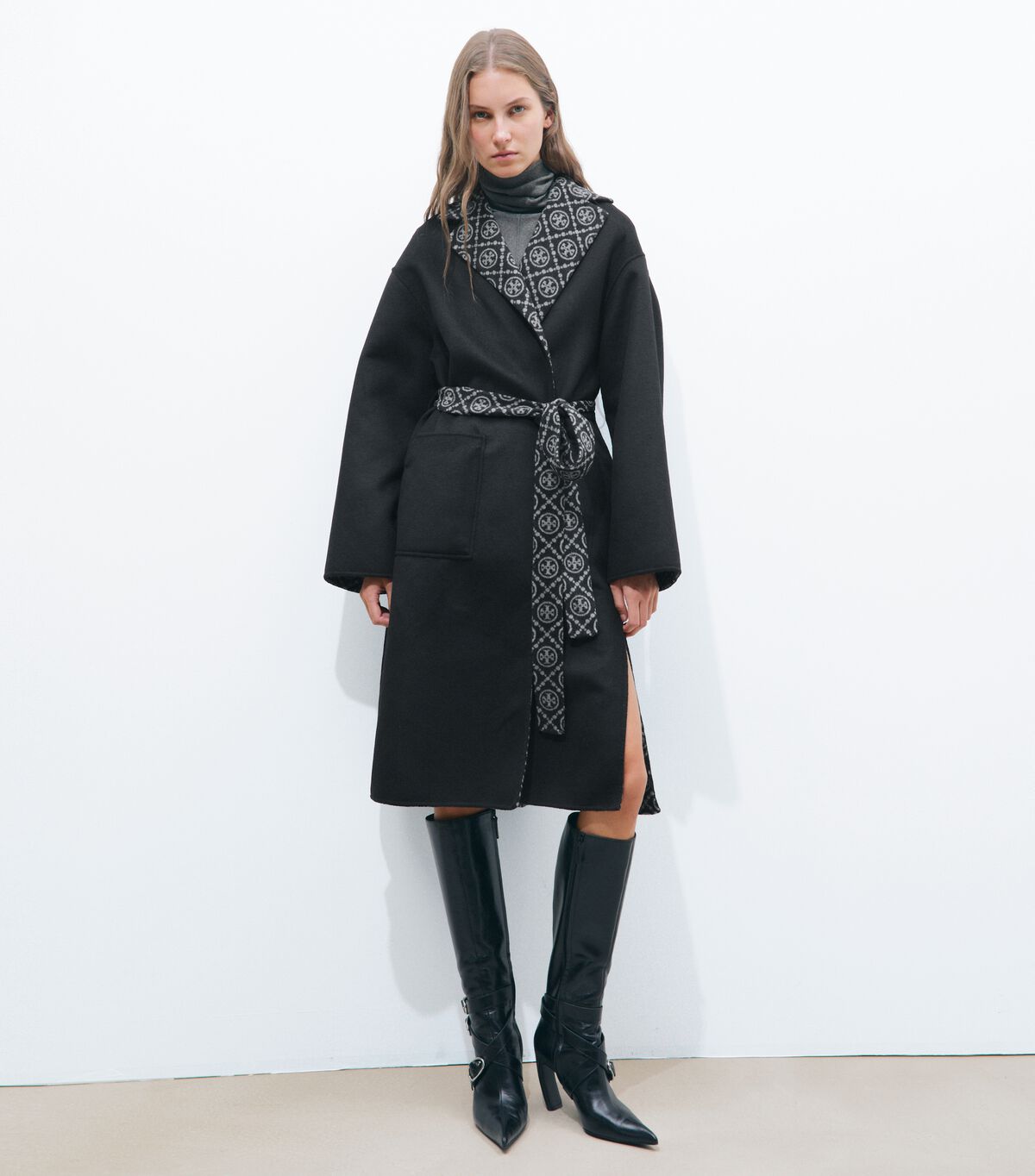 tory burch t monogram wool wrap coat