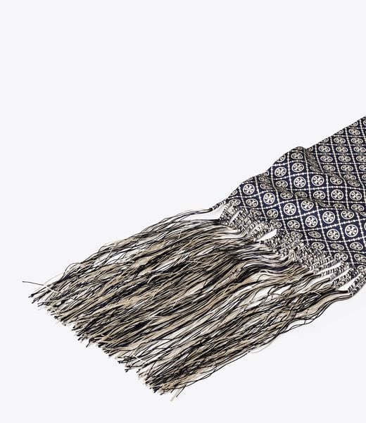 T Monogram Fringed Oblong Scarf tory burch t monogram fringed oblong scarf