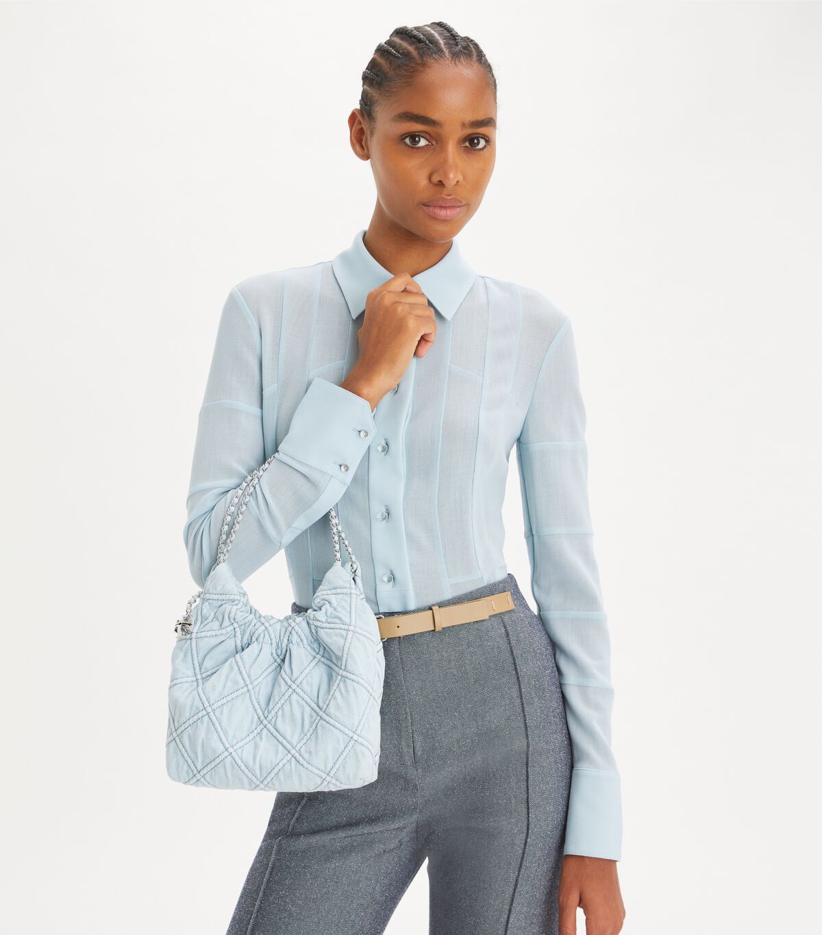 tory burch mini fleming soft denim hobo bag