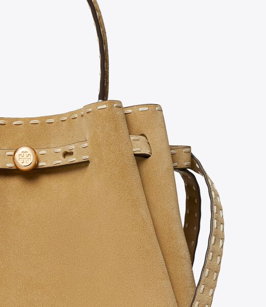 tory burch romy suede pick stitch bucket bag