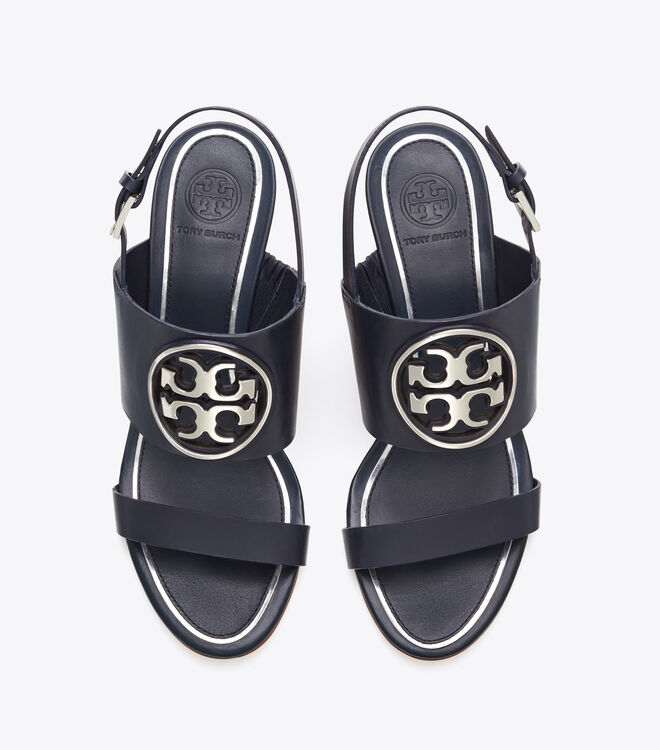 Miller Metal-Logo Wedge Sandal, Leather | Shoes | Tory Burch
