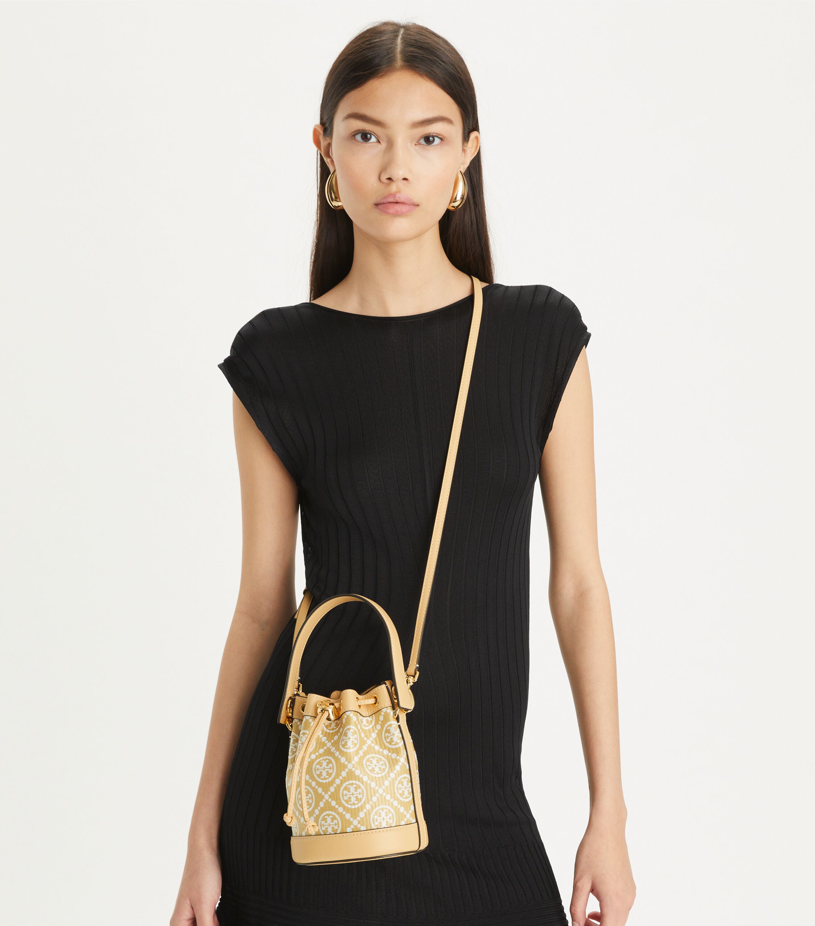 Tory Burch T Monogram Raffia Mini Bucket Bag Tory Burch KSA
