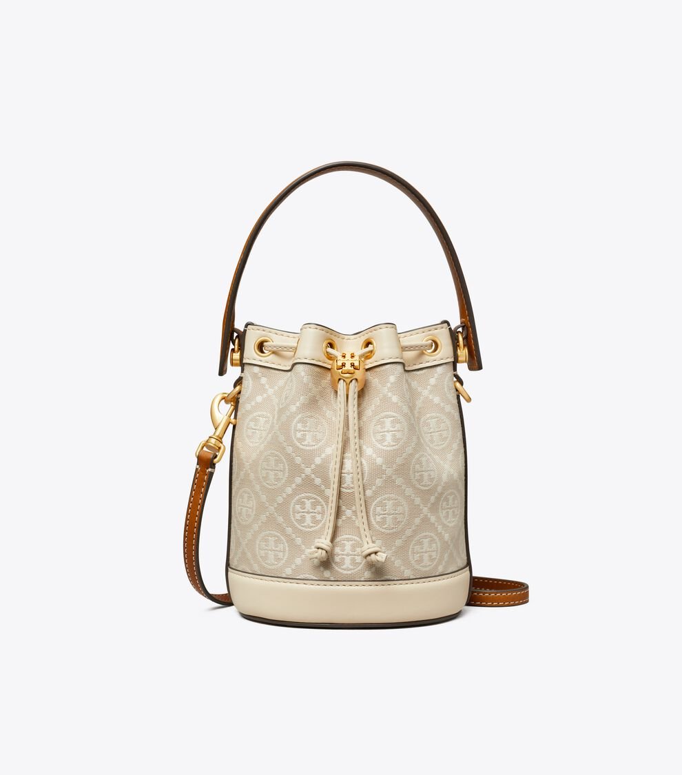 Mini T Monogram Bucket Bag, Ivory Tory Burch KSA
