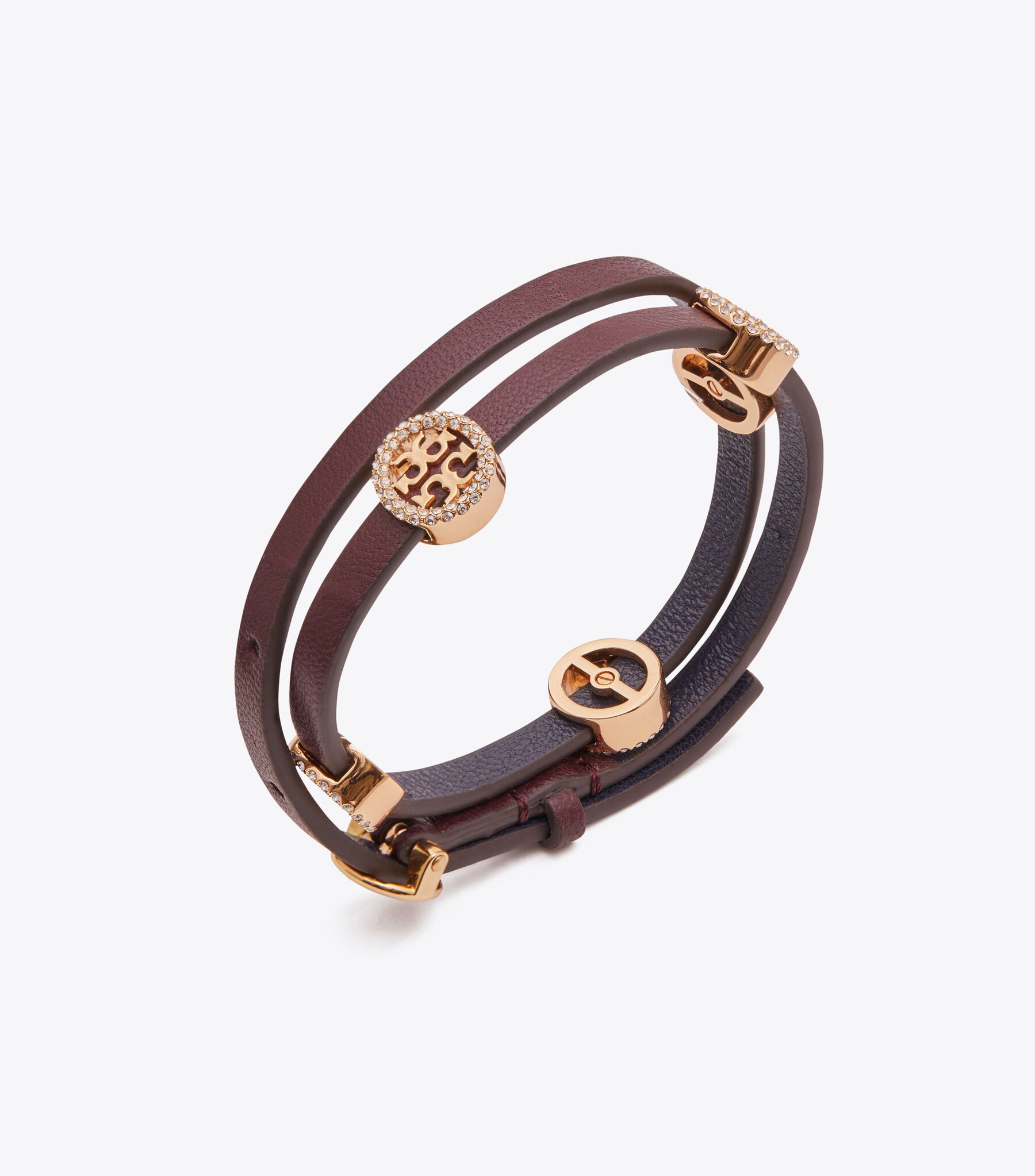 Miller Pavé Double-Wrap Leather Bracelet, Tory Gold / Beetle 