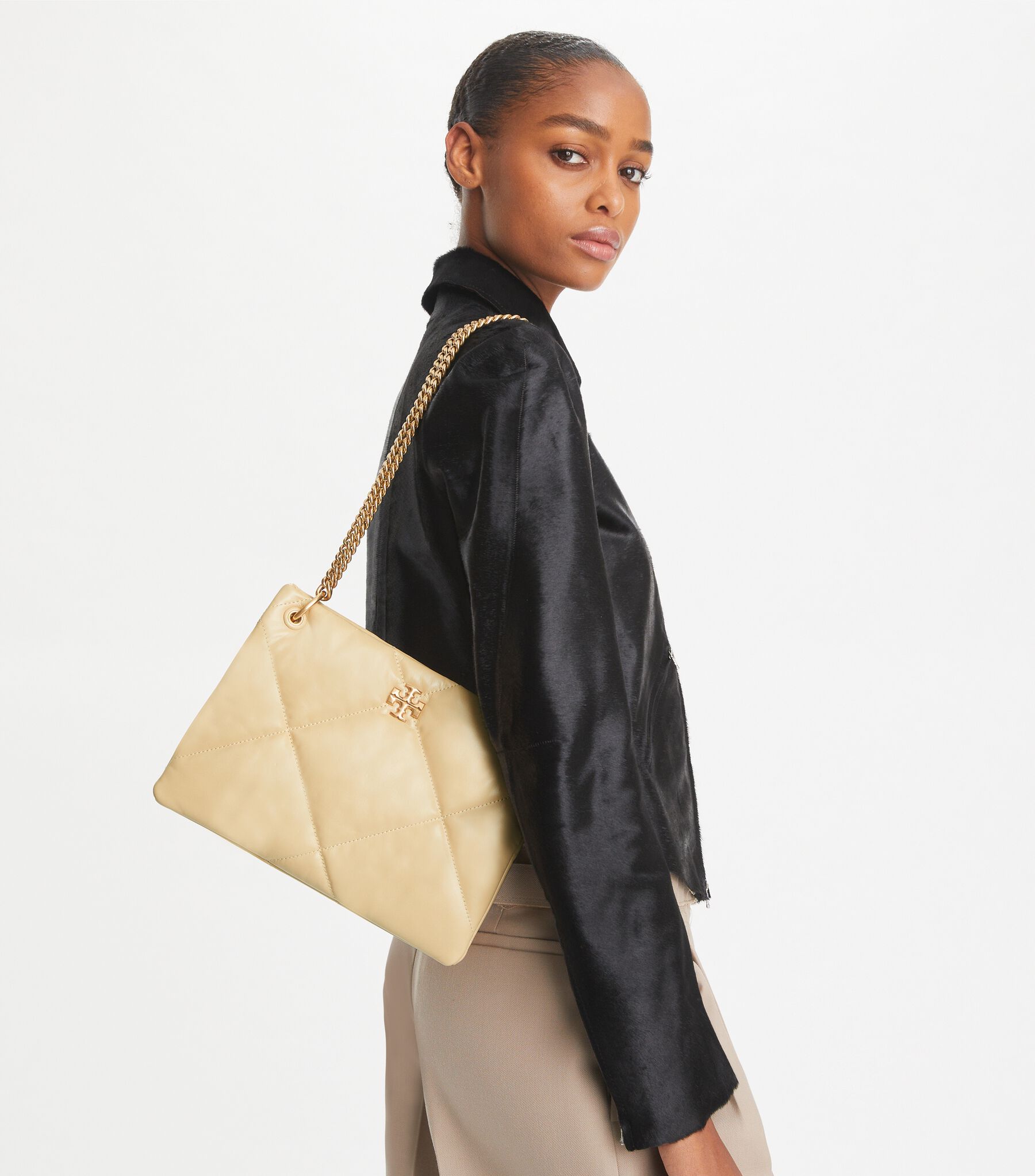 Small Kira Diamond Quilt Shoulder Bag, Vanilla Soft Serve Tory