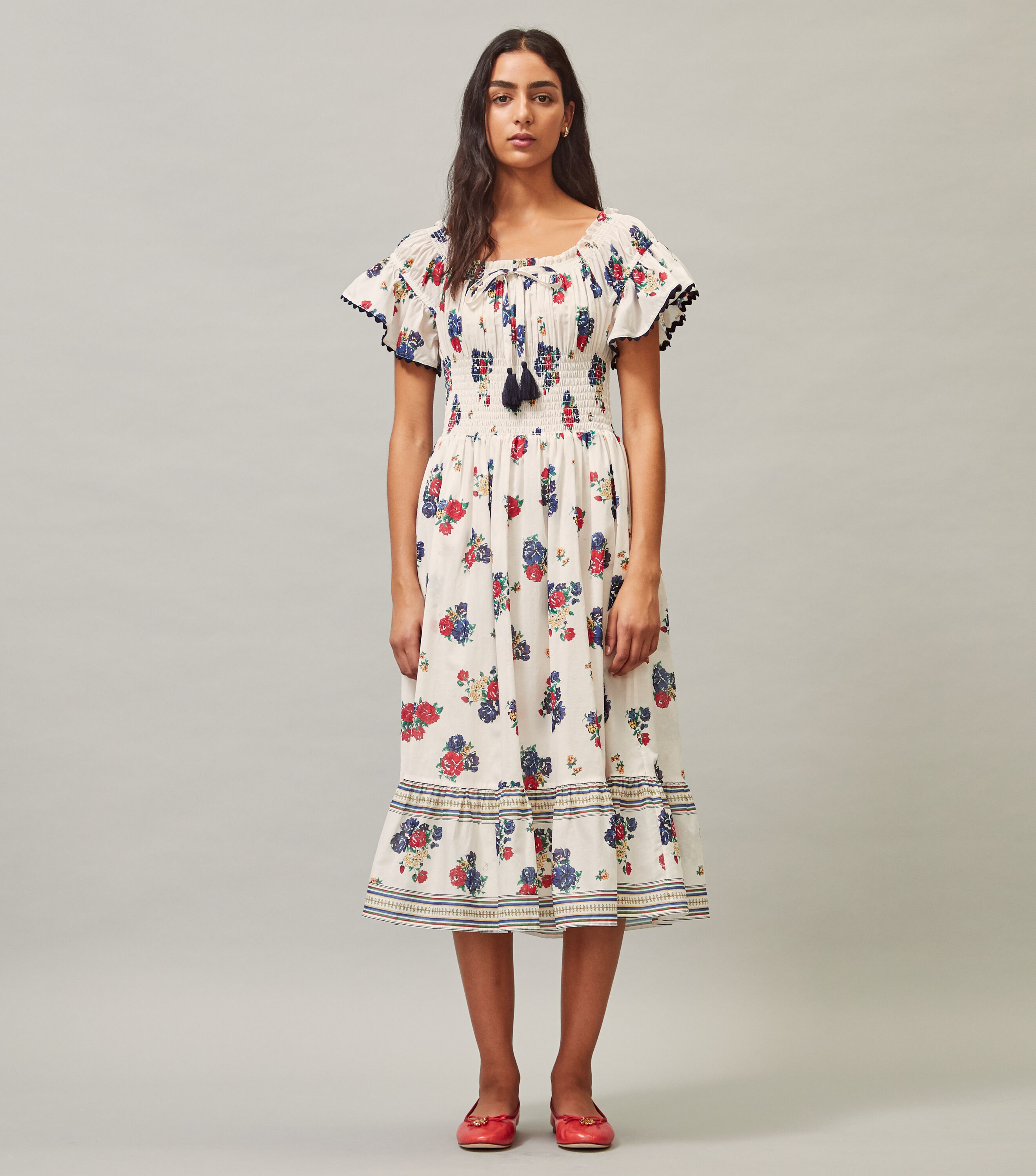 Tory burch printed smocked dress discount