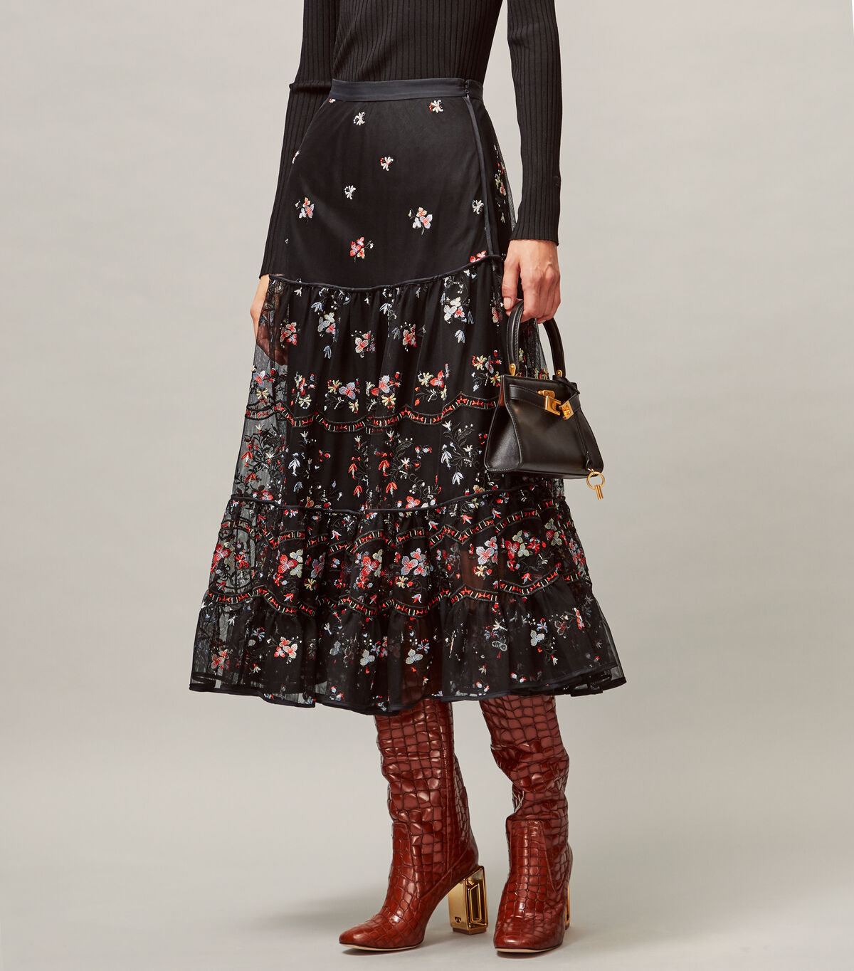 tory burch embroidered tulle skirt