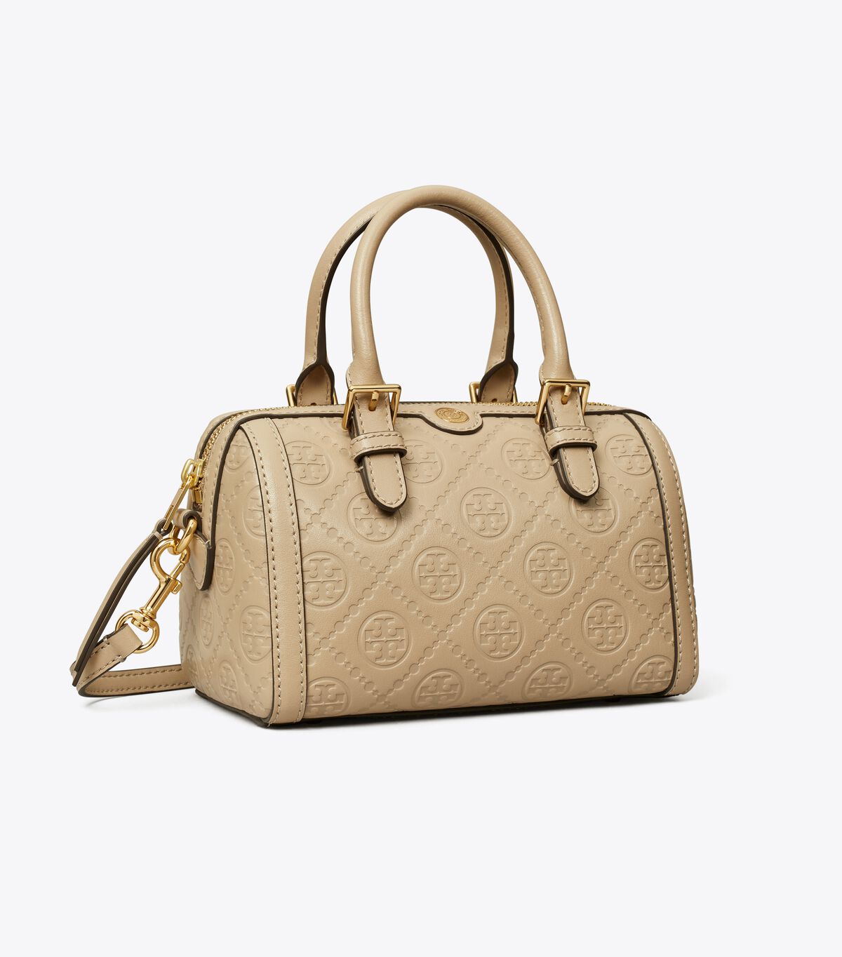 tory burch petite t monogram leather barrel bag