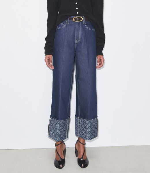 tory burch بنطال جينز مستقيم الساقين بأكمام متباينة