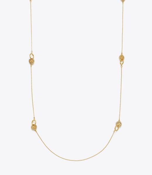 tory burch قلادة طويلة مرصعة بأحجار كريمة متشابكة