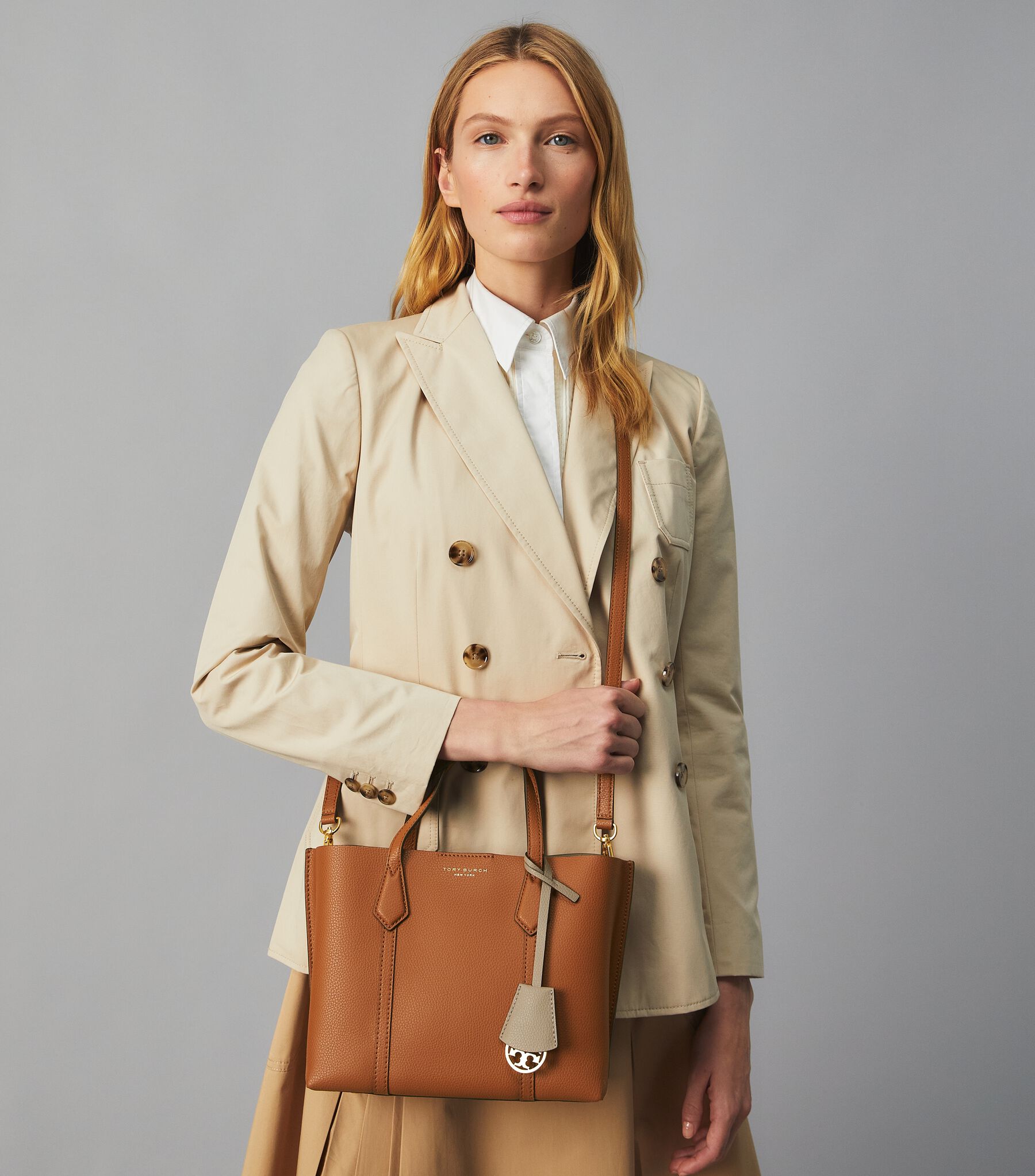 Small Perry Triple-Compartment Tote Bag, Light Umber Tory Burch KSA