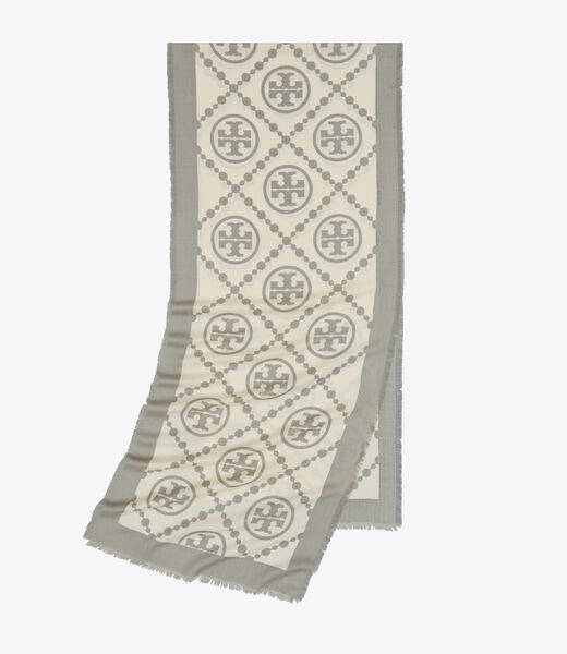 tory burch t monogram bordered oblong scarf