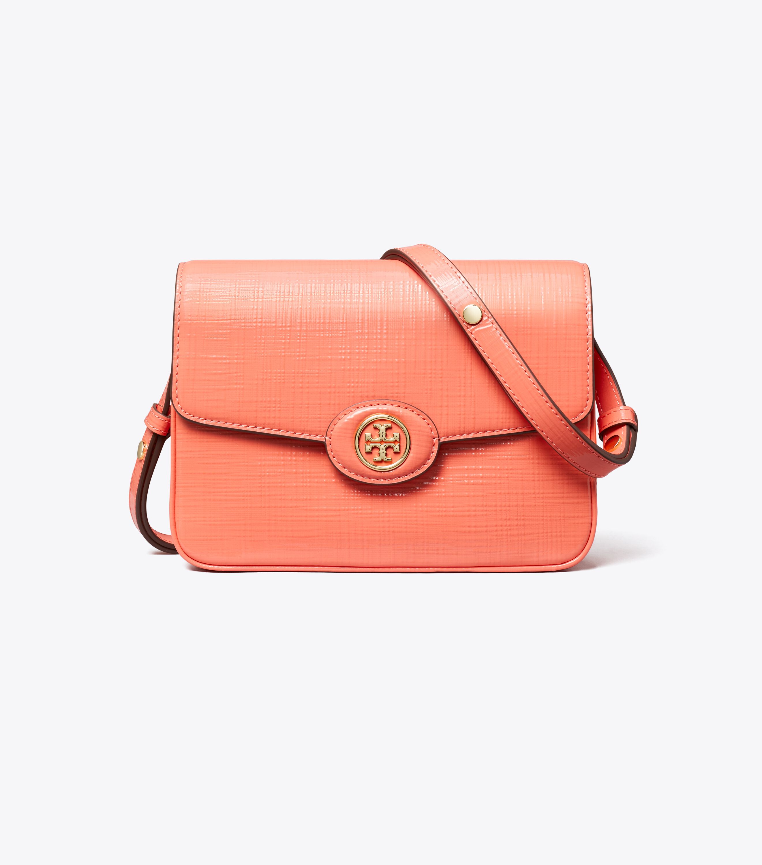 Robinson Crosshatched Convertible Shoulder Bag, Coral Crush | Tory