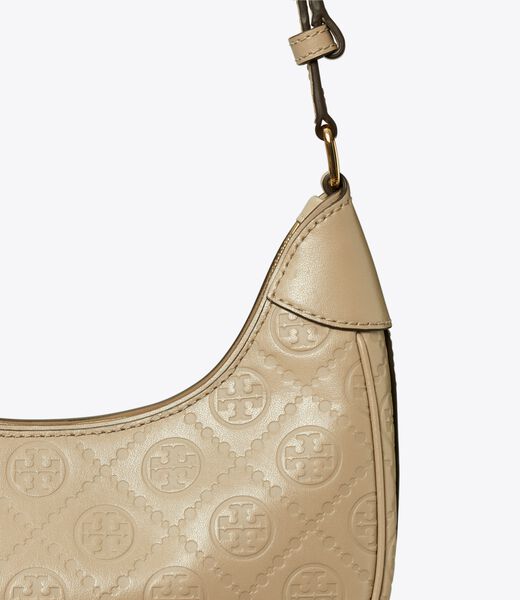 tory burch حقيبة تي مونوغرام هلالية جلدية