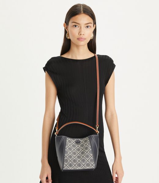 tory burch small  t monogram mcgraw bucket bag