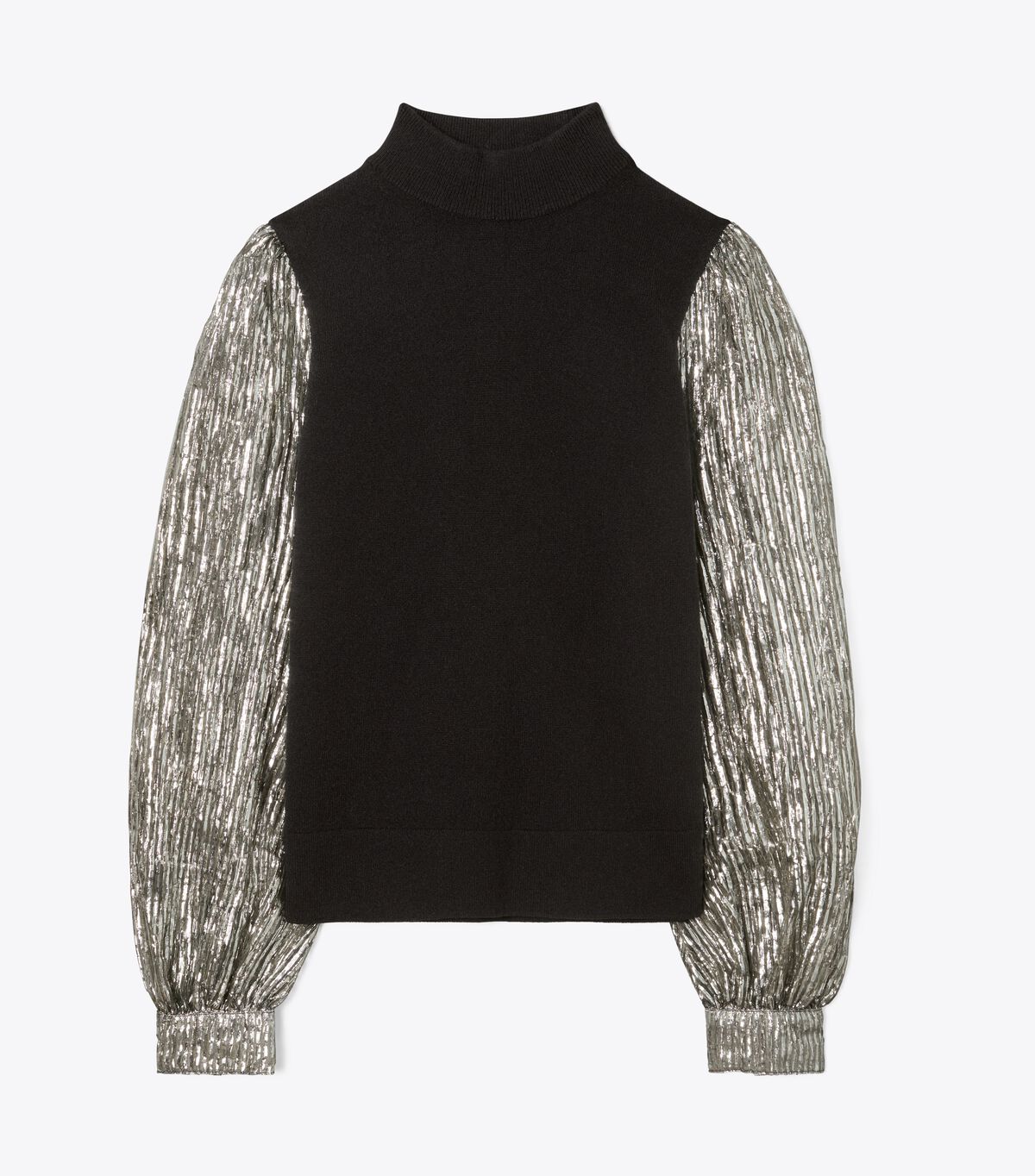 Crinkle Stripe Lamé Sleeve Sweater