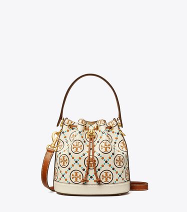 T Monogram Contrast Embossed Bucket Bag