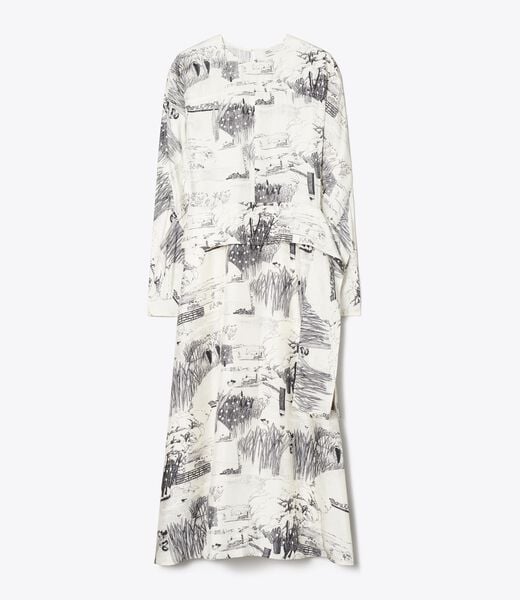 Printed Silk Tie-Waist Dress tory burch printed silk tie waist dress