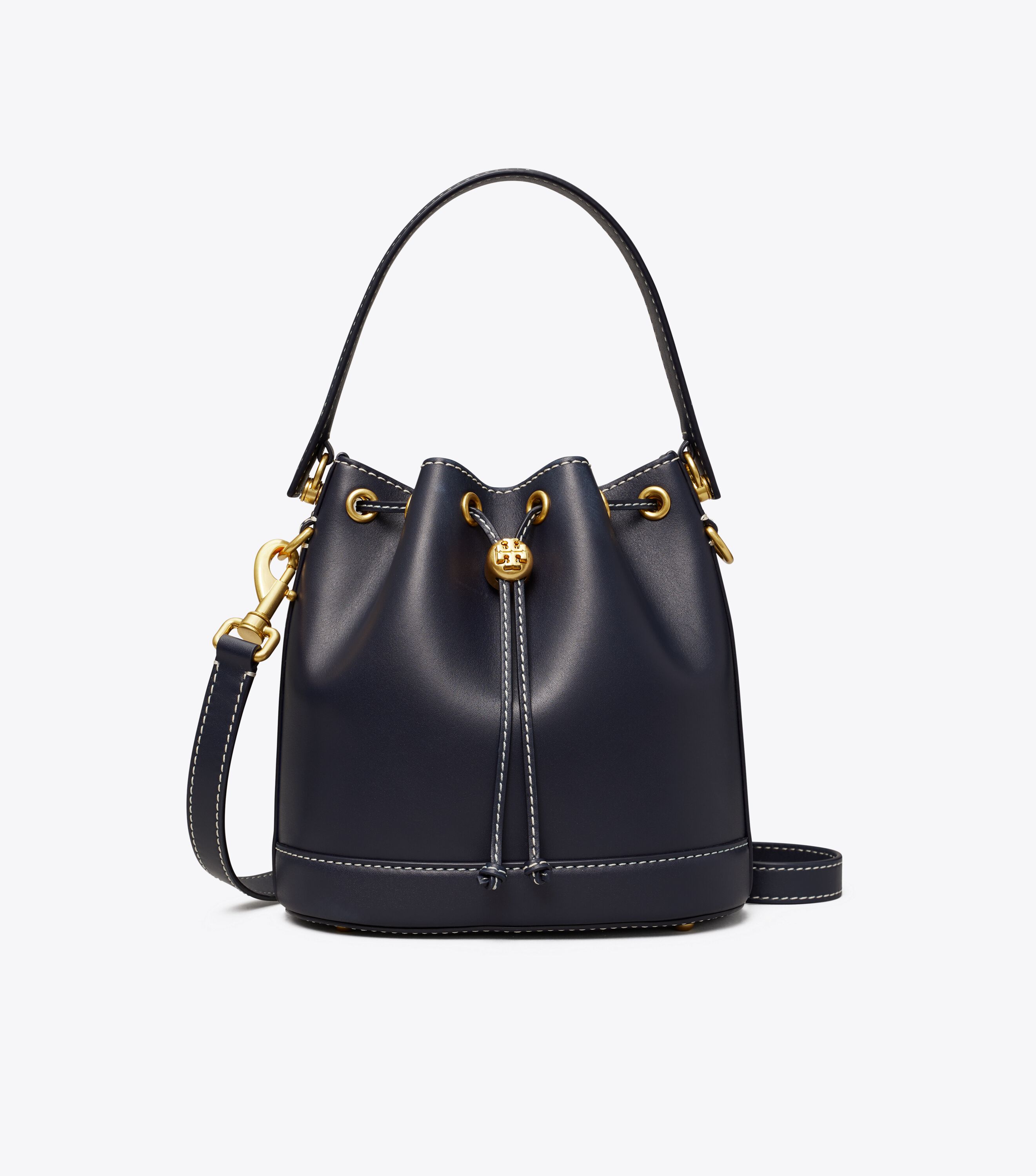 TORY BURCH モノグラム　ブラック T Monogram Leather Bucket Bag, Midnight | Tory Burch KSA
