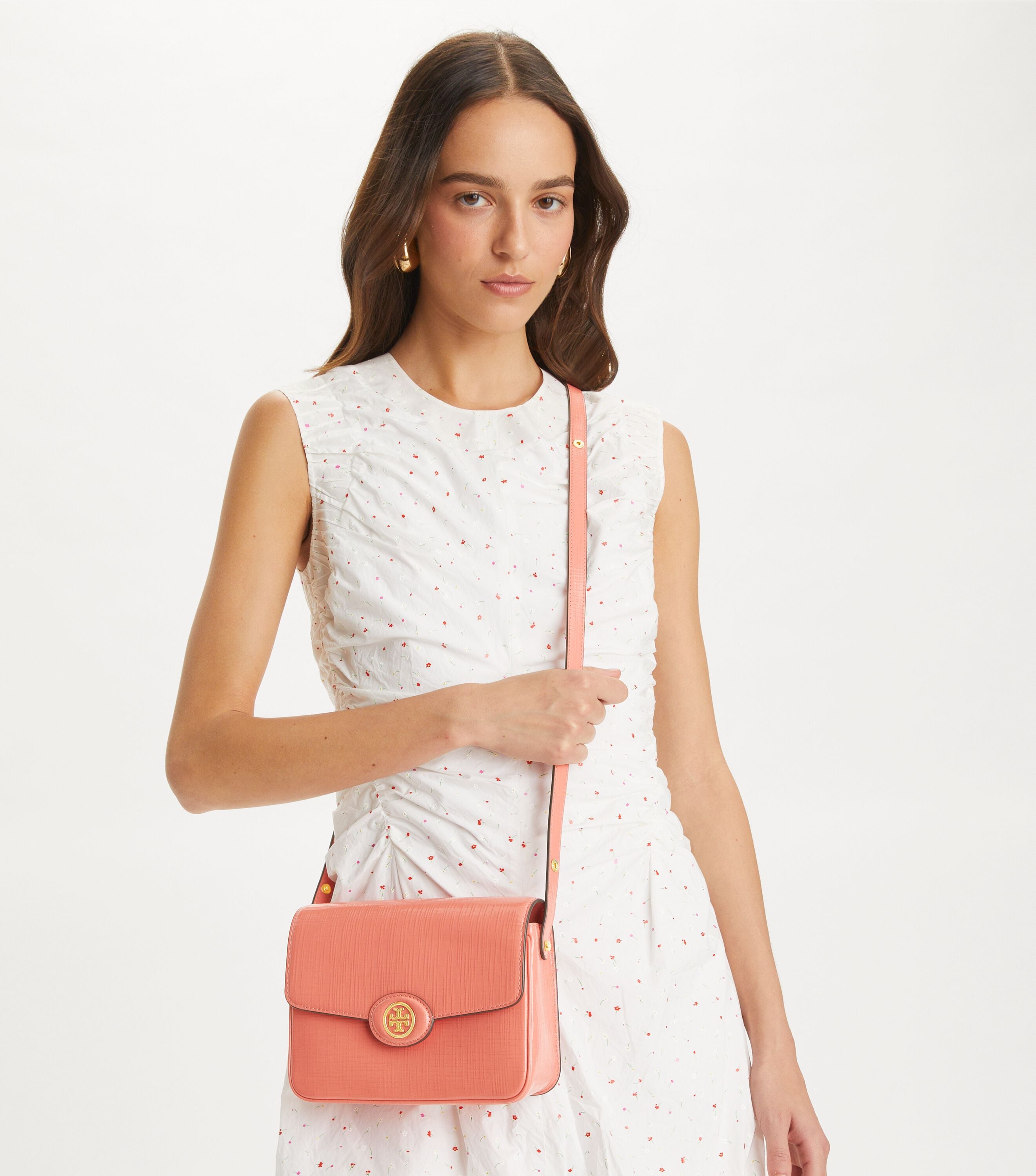 Robinson Crosshatched Convertible Shoulder Bag, Coral Crush | Tory