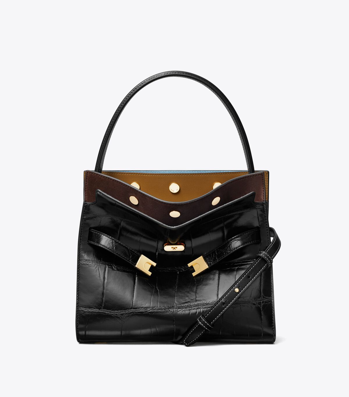tory burch small lee radziwill croc embossed double bag