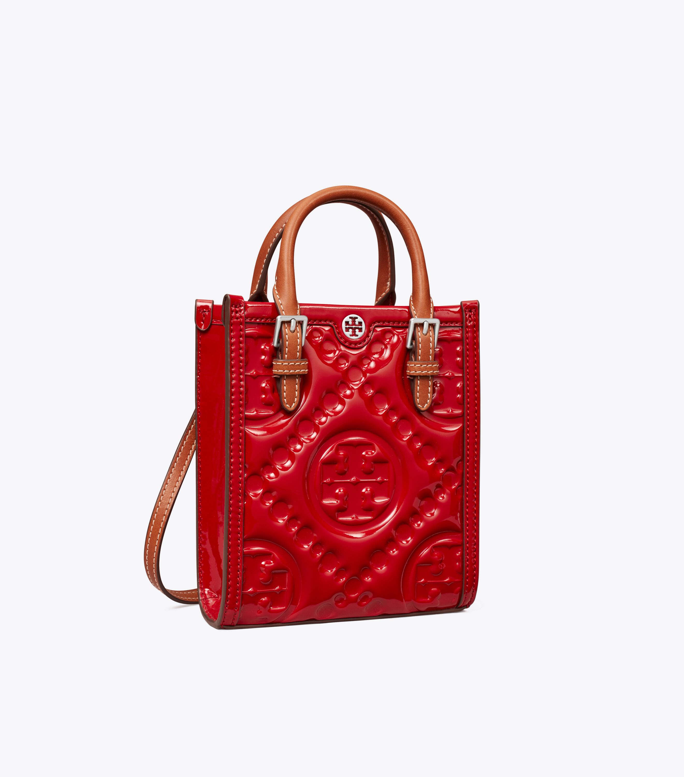 Mini T Monogram Embossed Patent Tote Handbags Tory Burch