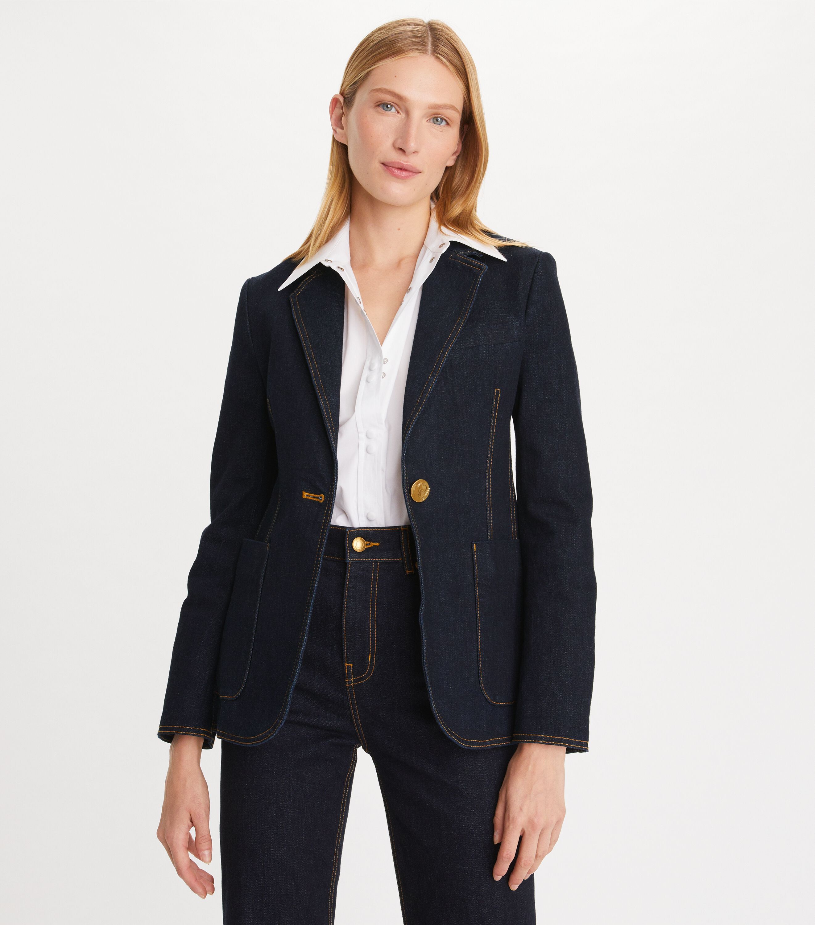 Tory Burch★DENIM BLAZER NWT Tory Burch Raw Denim Blazer Jacket in Unwashed Rinse