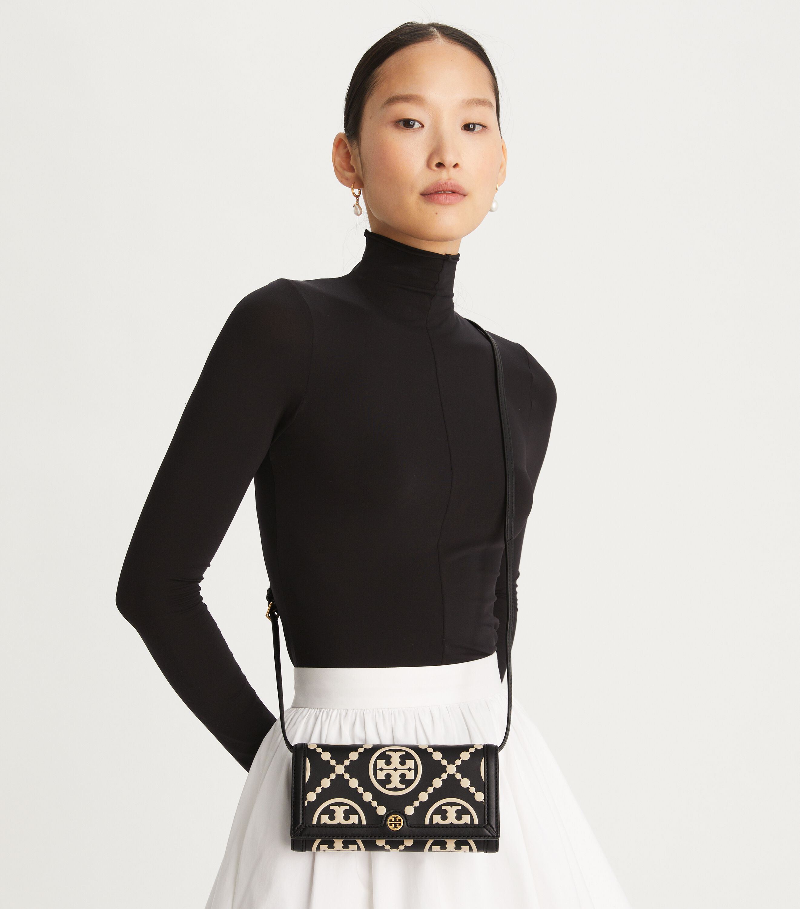 T Monogram Contrast Embossed Wallet Crossbody Bag