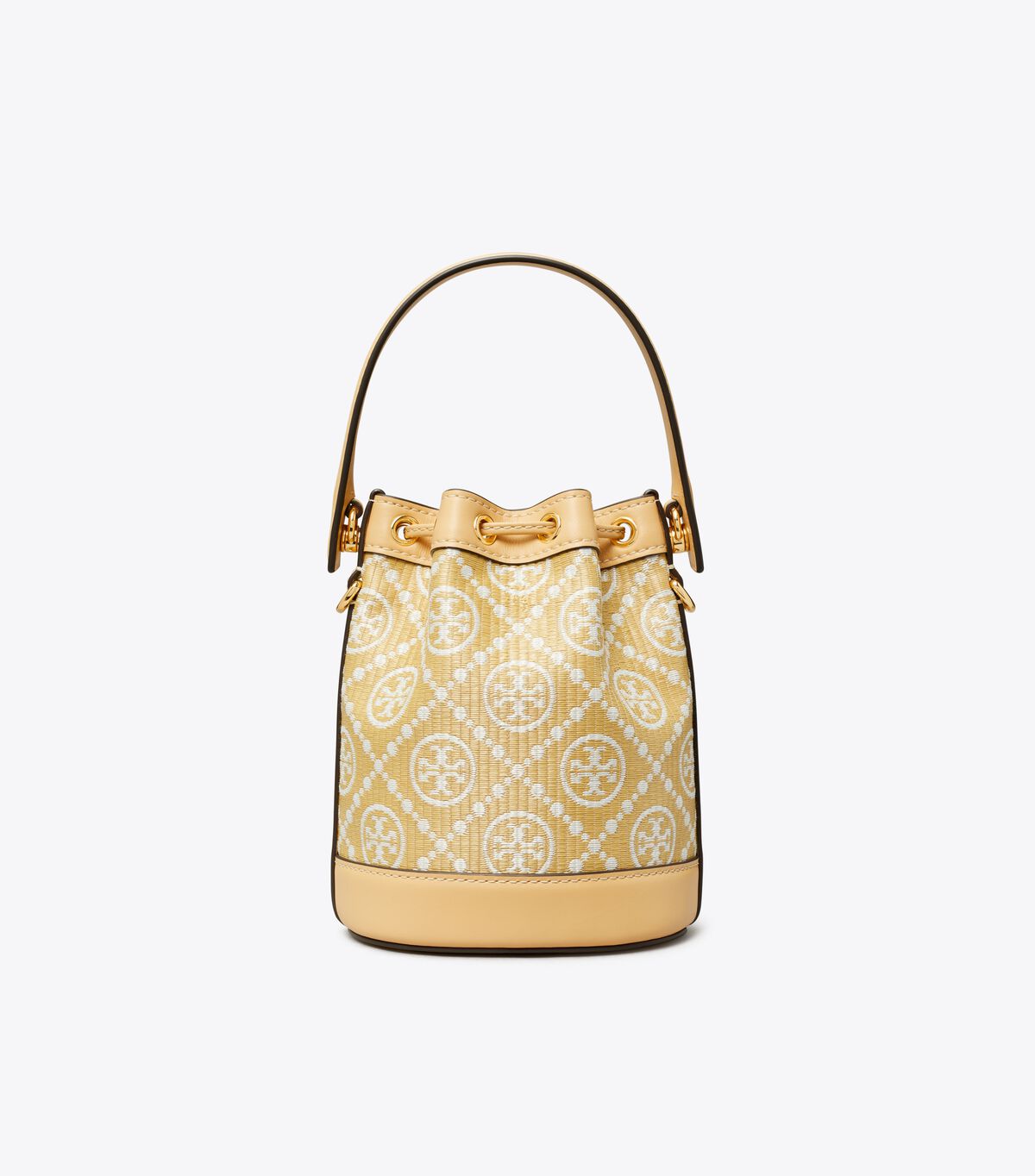 tory burch t monogram raffia mini bucket bag