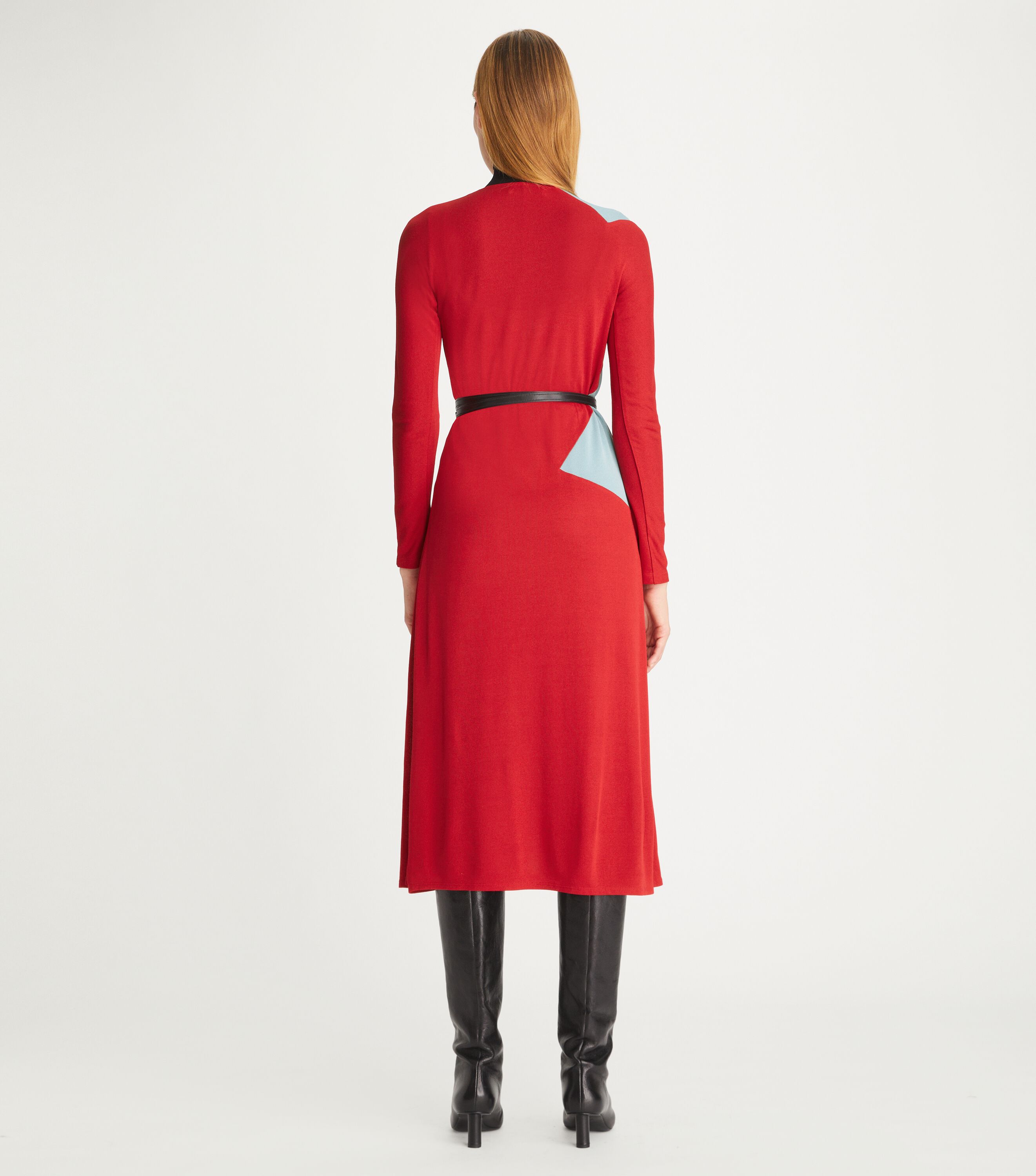 Colorblock Honeycomb Jersey Dress, Rich Red | Tory Burch KSA