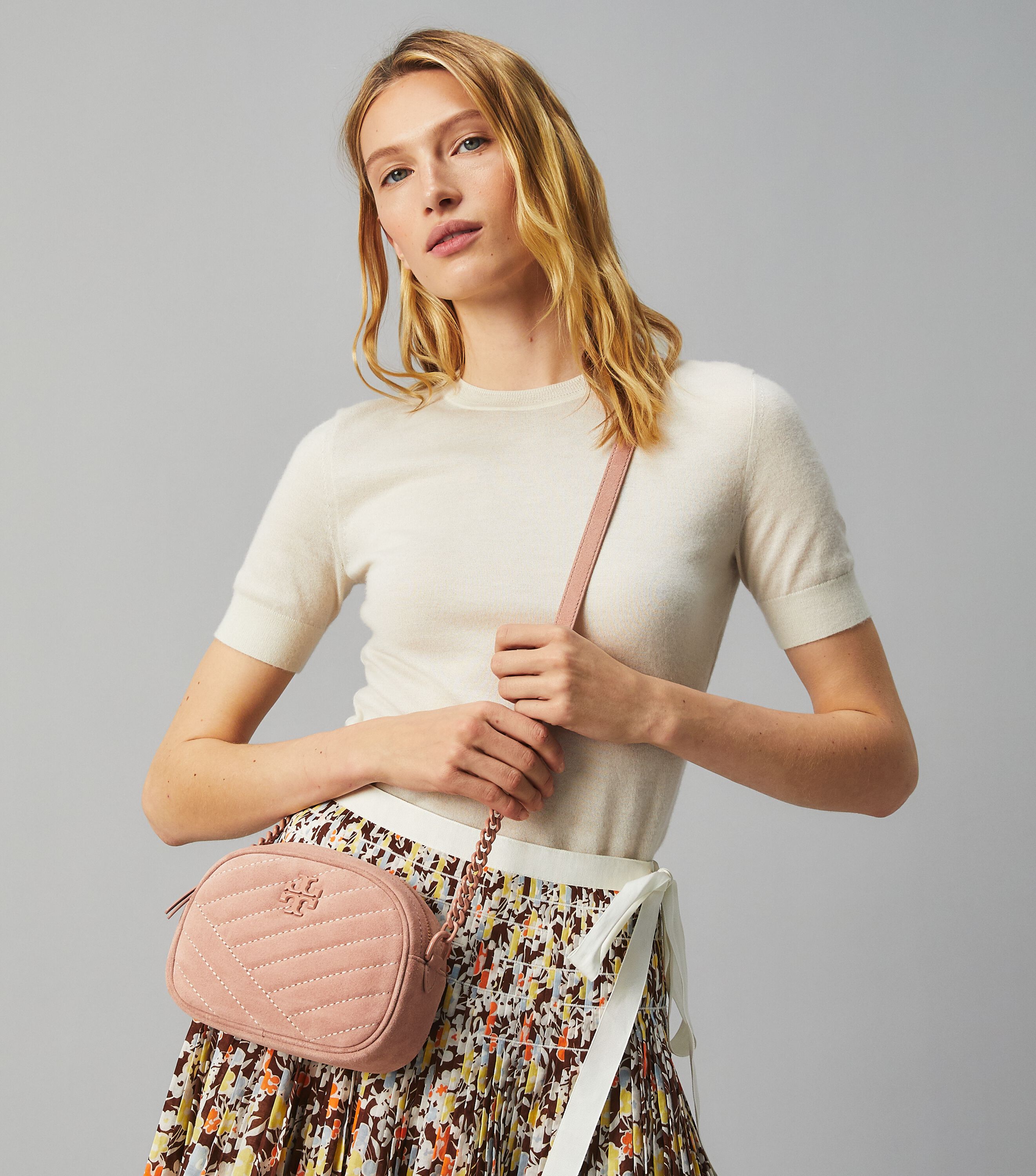 Kira Chevron Suede Powder coated Small Camera Bag