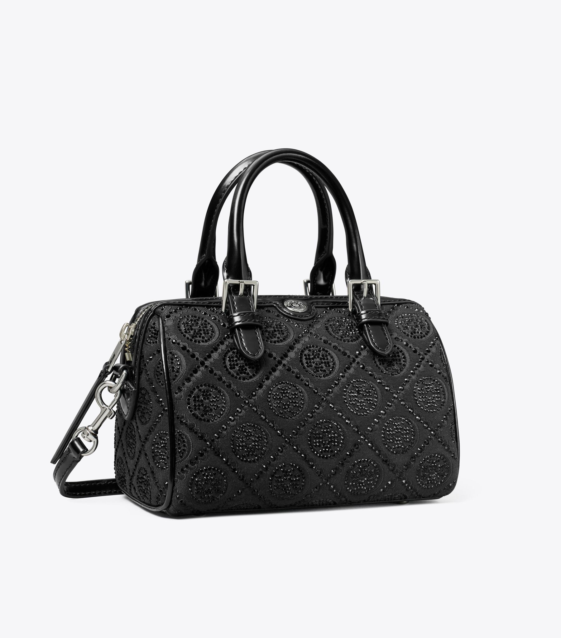 T Monogram Embellished Petite Barrel Bag, Black Tory Burch KSA - Main Image
