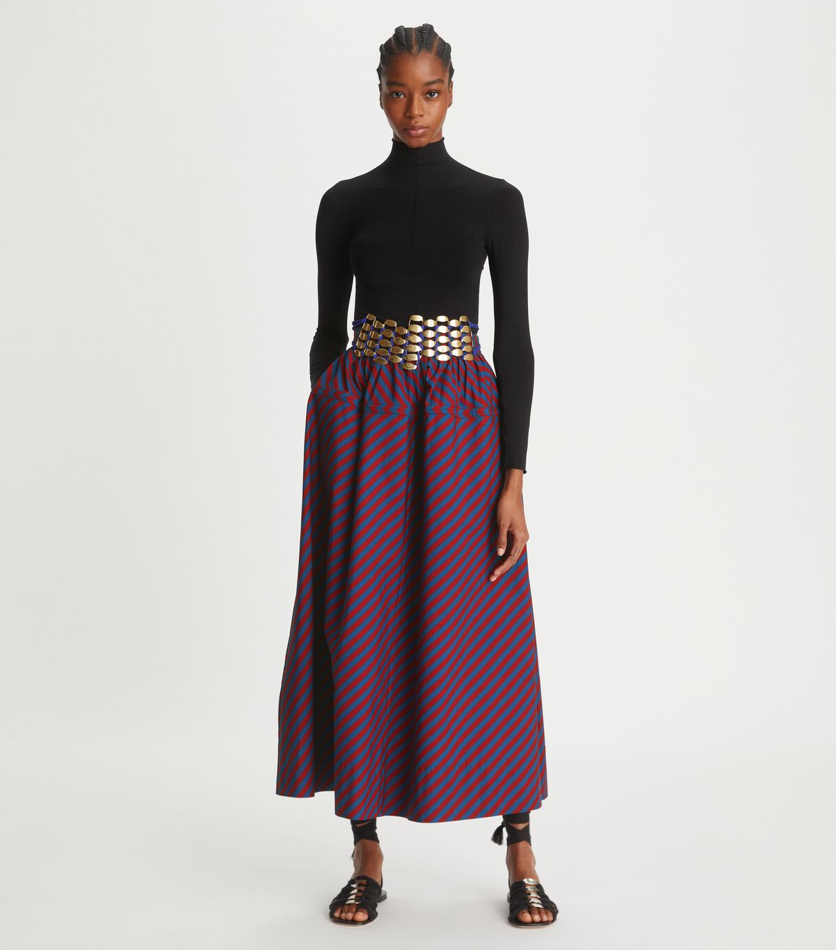 tory burch striped cotton poplin skirt