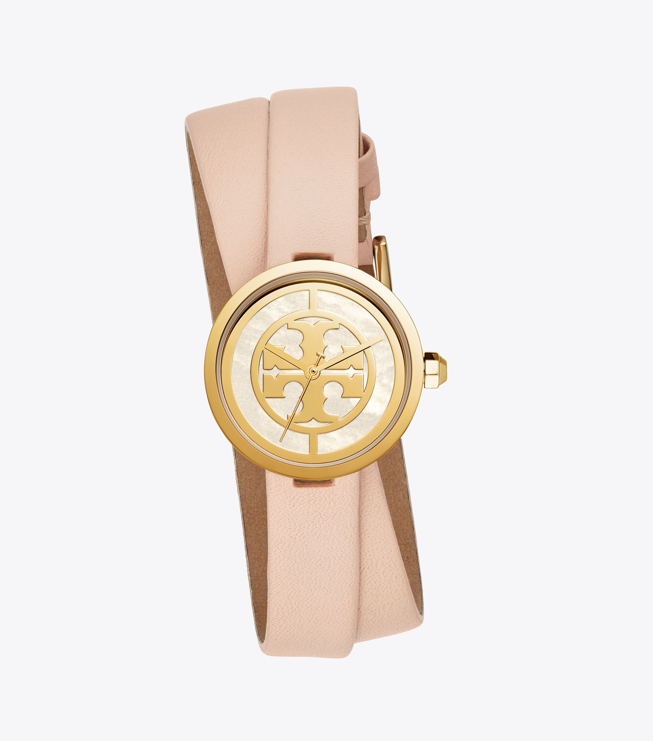 Reva Double Wrap Watch Nude Leather Gold Tone 28 MM