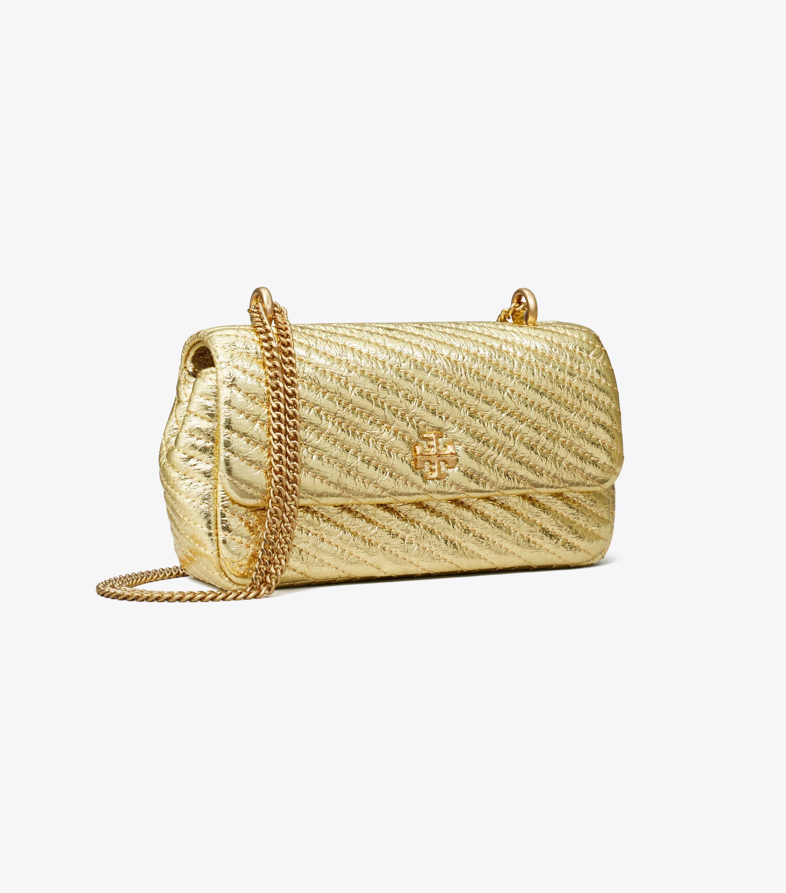 Mini Kira Metallic Moto Quilt Flap Bag, Gold | Tory Burch KSA
