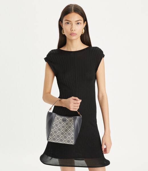 tory burch small  t monogram mcgraw bucket bag