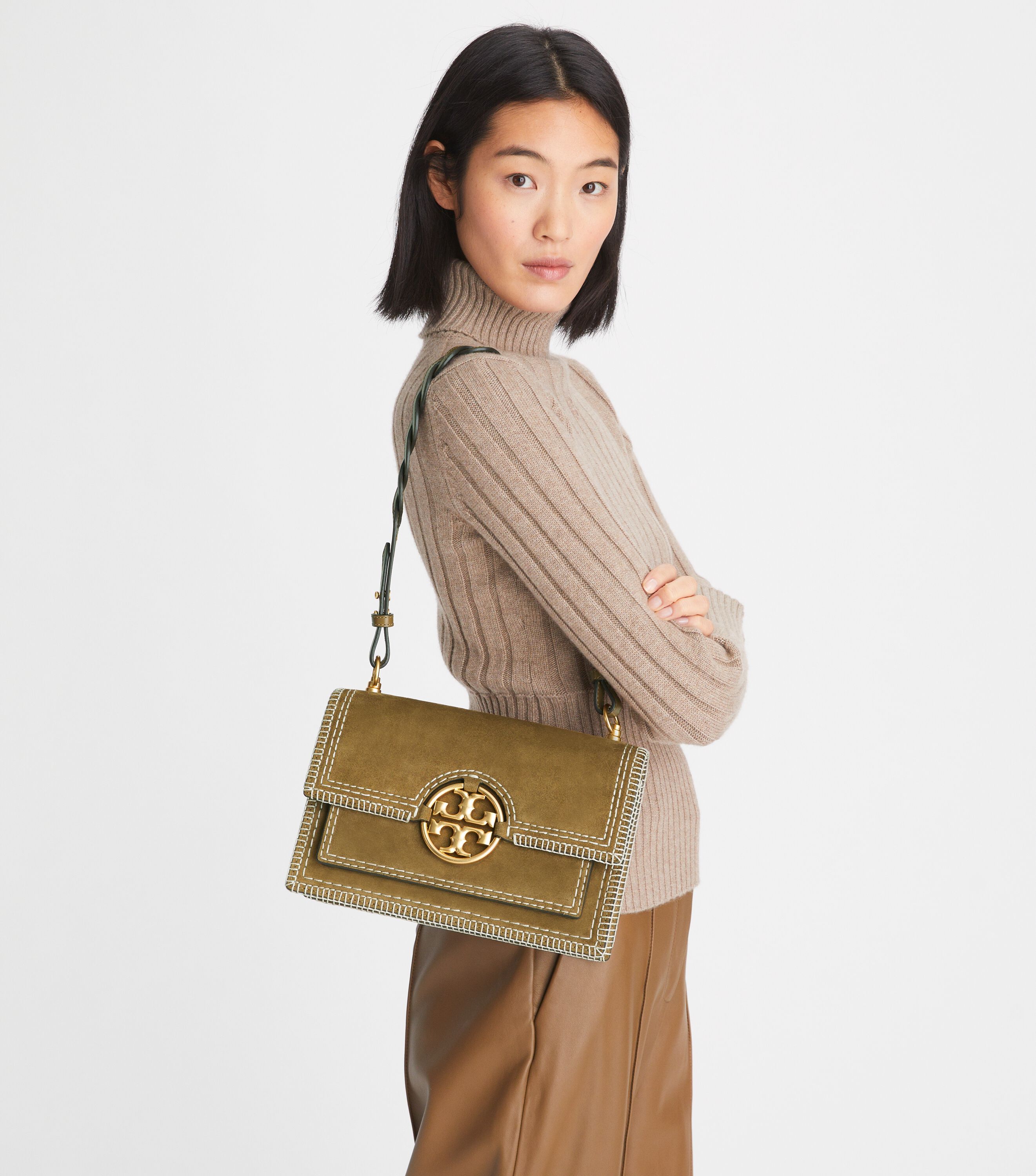 Miller Suede Stitched Flap Shoulder Bag Handbags Tory Burch