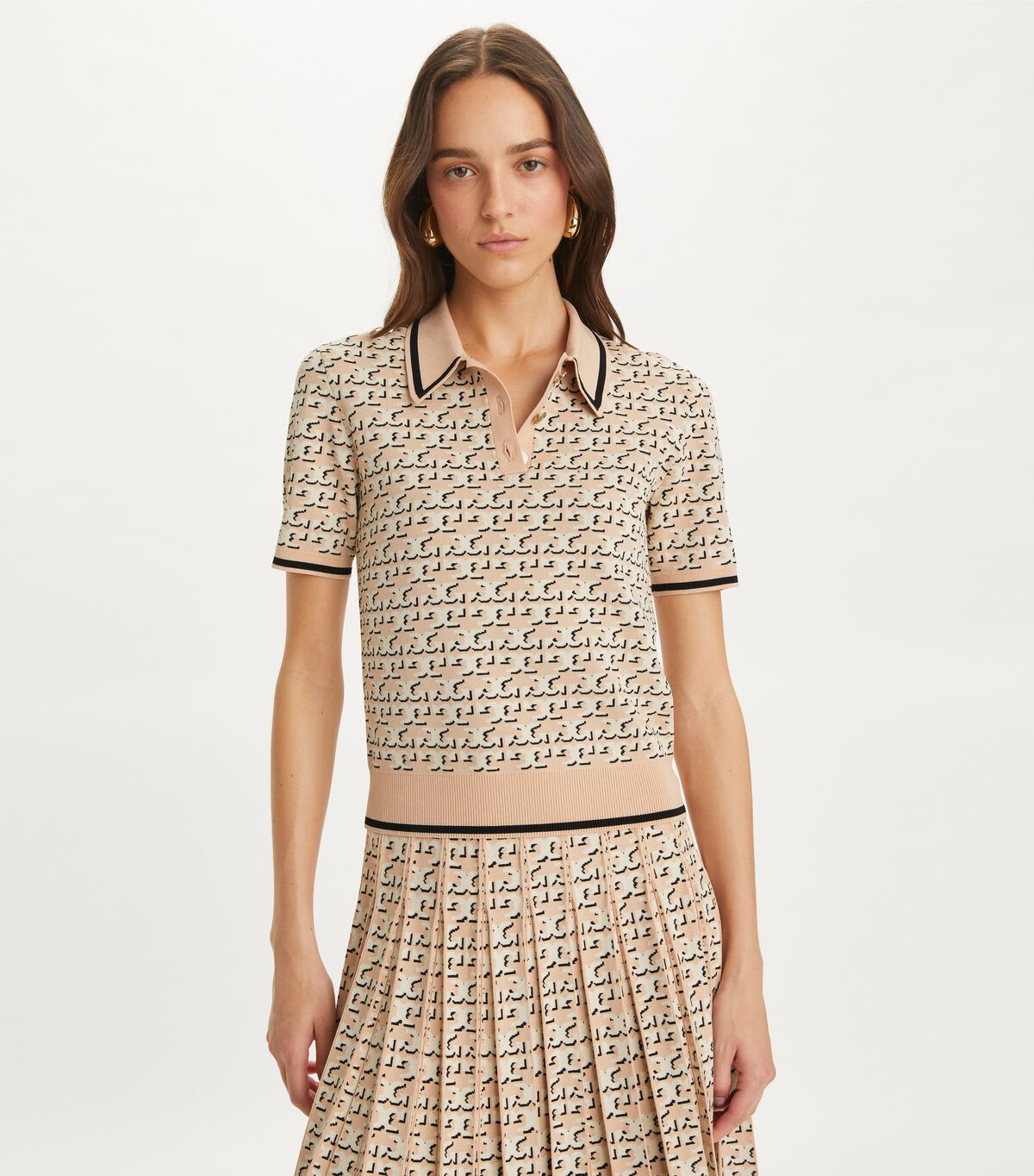 tory burch logo jacquard polo top