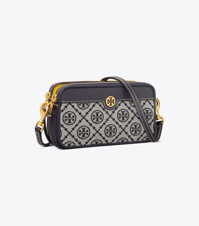 T Monogram Jacquard Double-Zip Mini Bag, Handbags