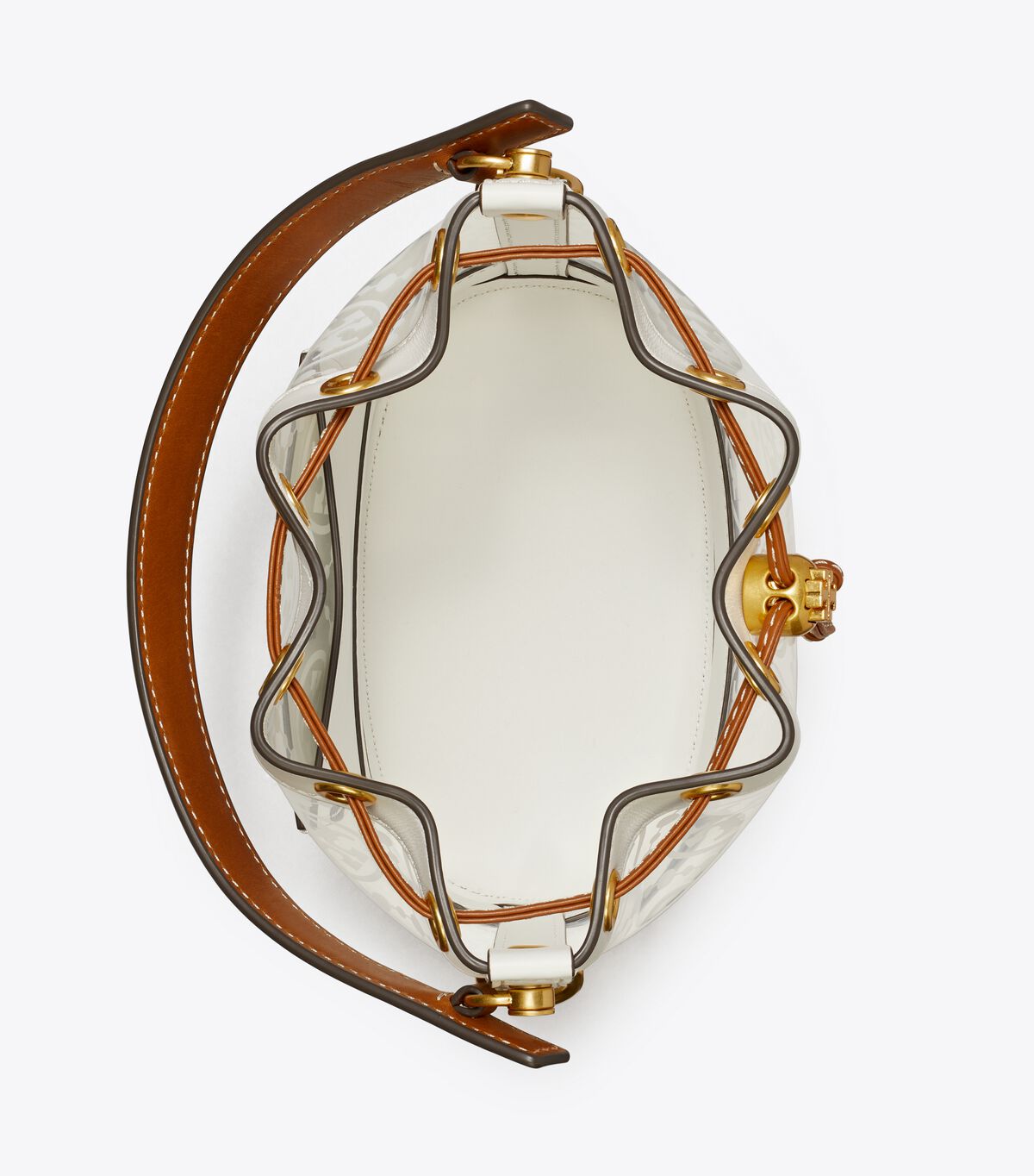 tory burch t monogram clear bucket bag