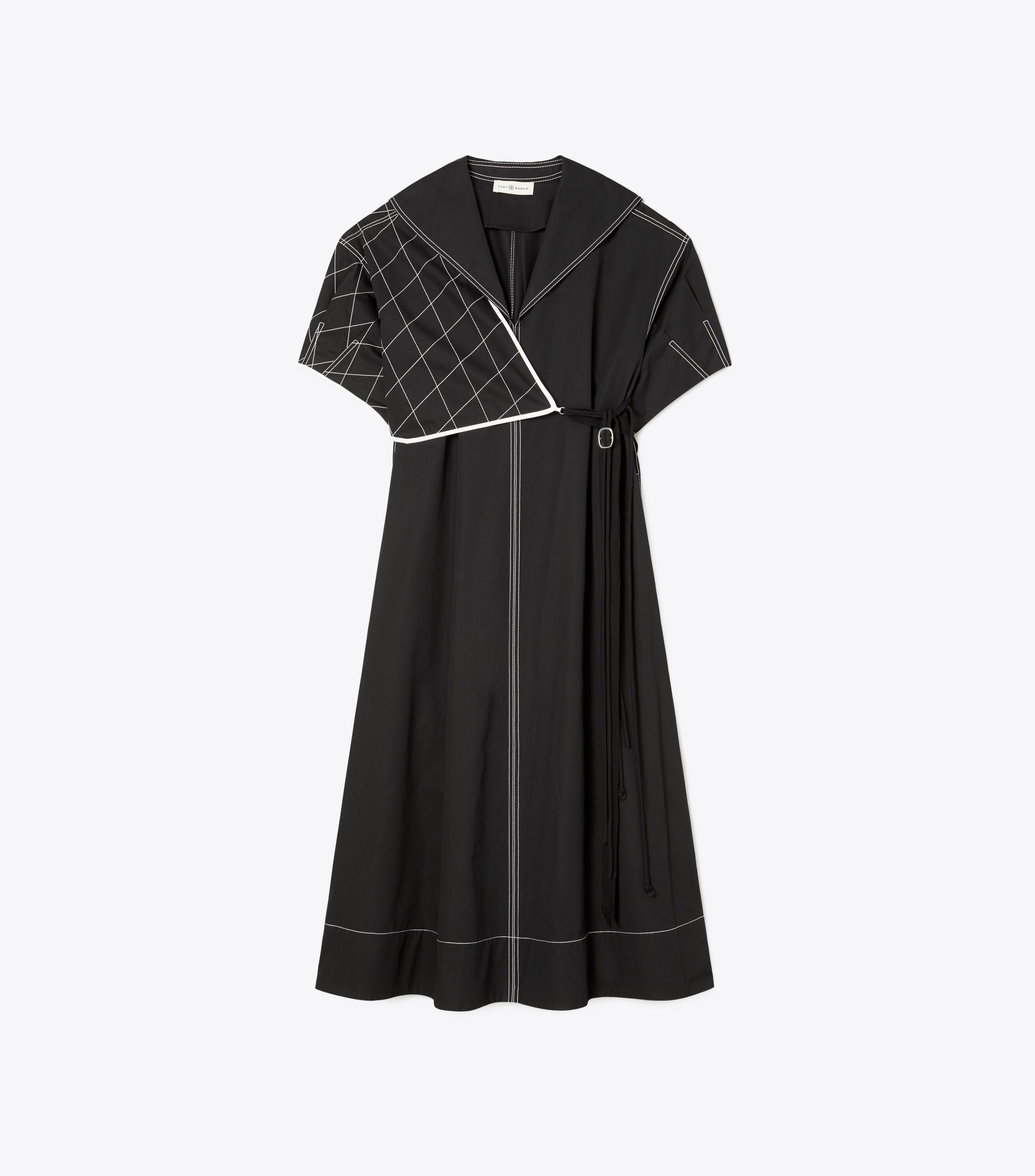 Diamond Topstitch Sailor Dress, Black | Tory Burch KSA
