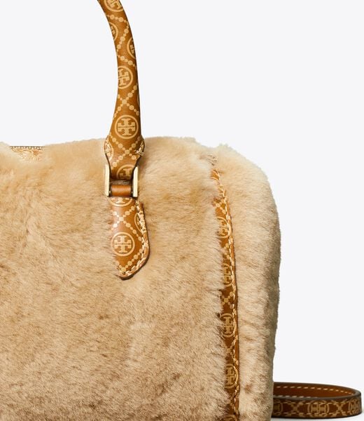 T Monogram Shearling Petite Barrel Bag tory burch t monogram shearling petite barrel bag