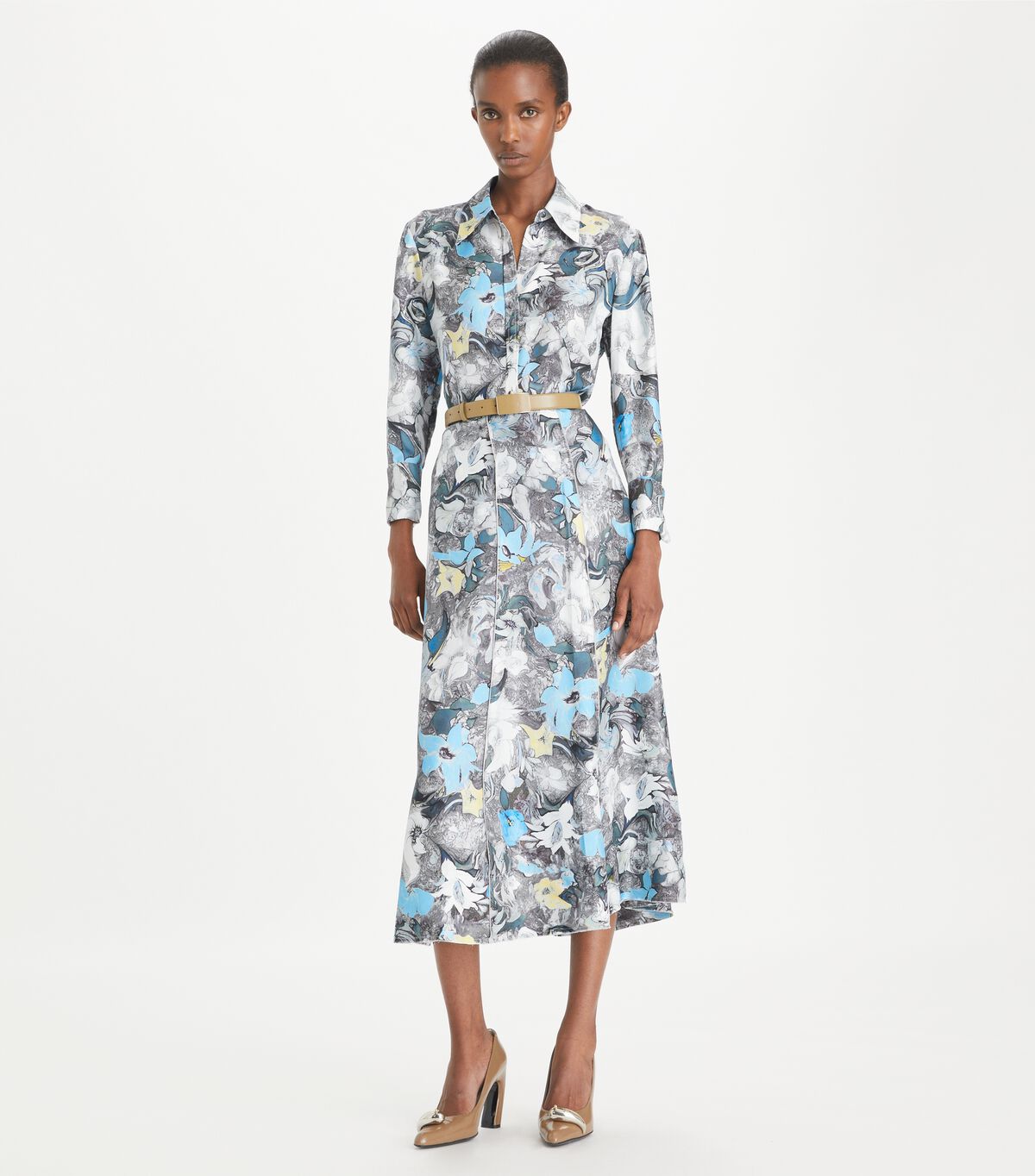 tory burch printed cuffed silk shirt
