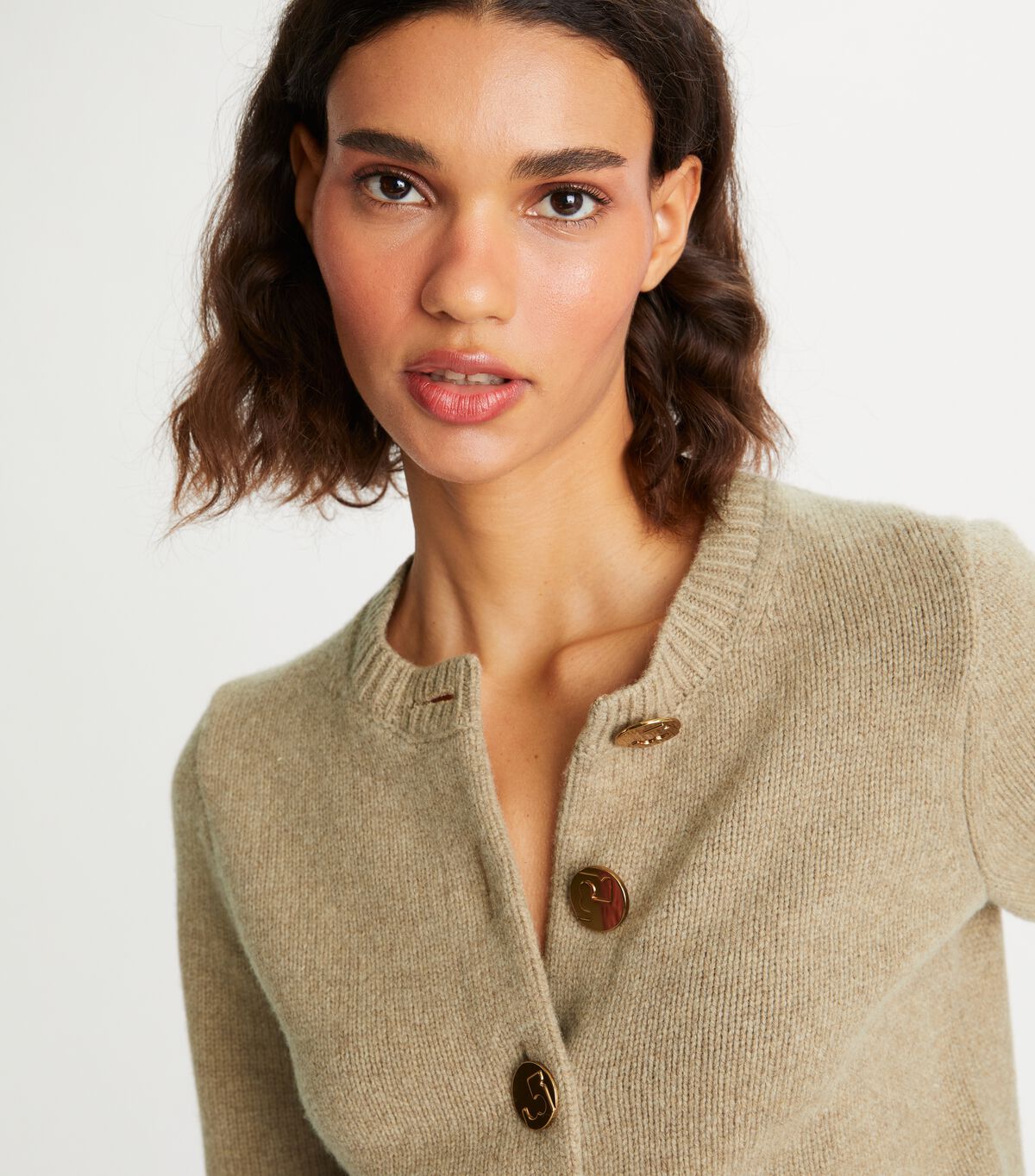 tory burch logo button wool cardigan