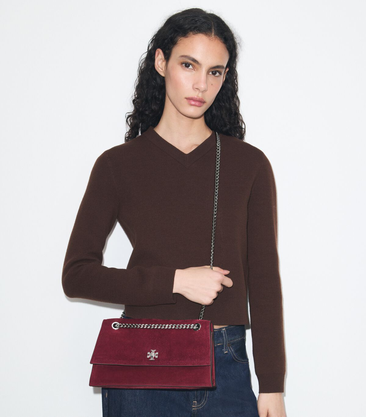 tory burch kira turnlock suede shoulder bag