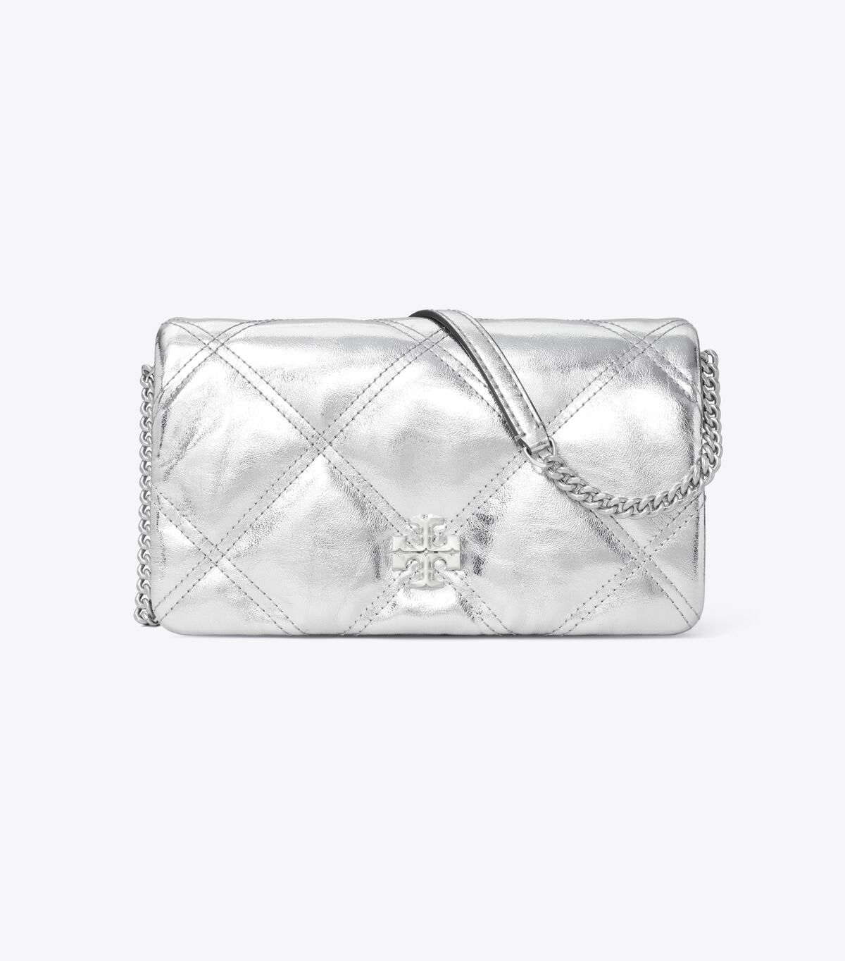 tory burch kira metallic diamond quilt chain wallet